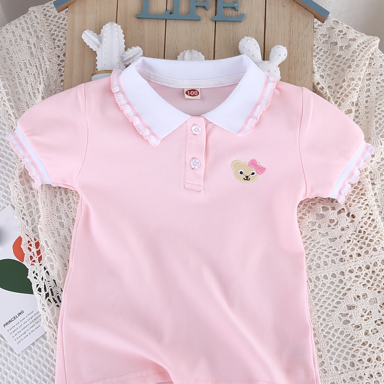 Girls' Summer New Cute Collar Comfortable Breathable Casual Short Sleeve Top Shirt