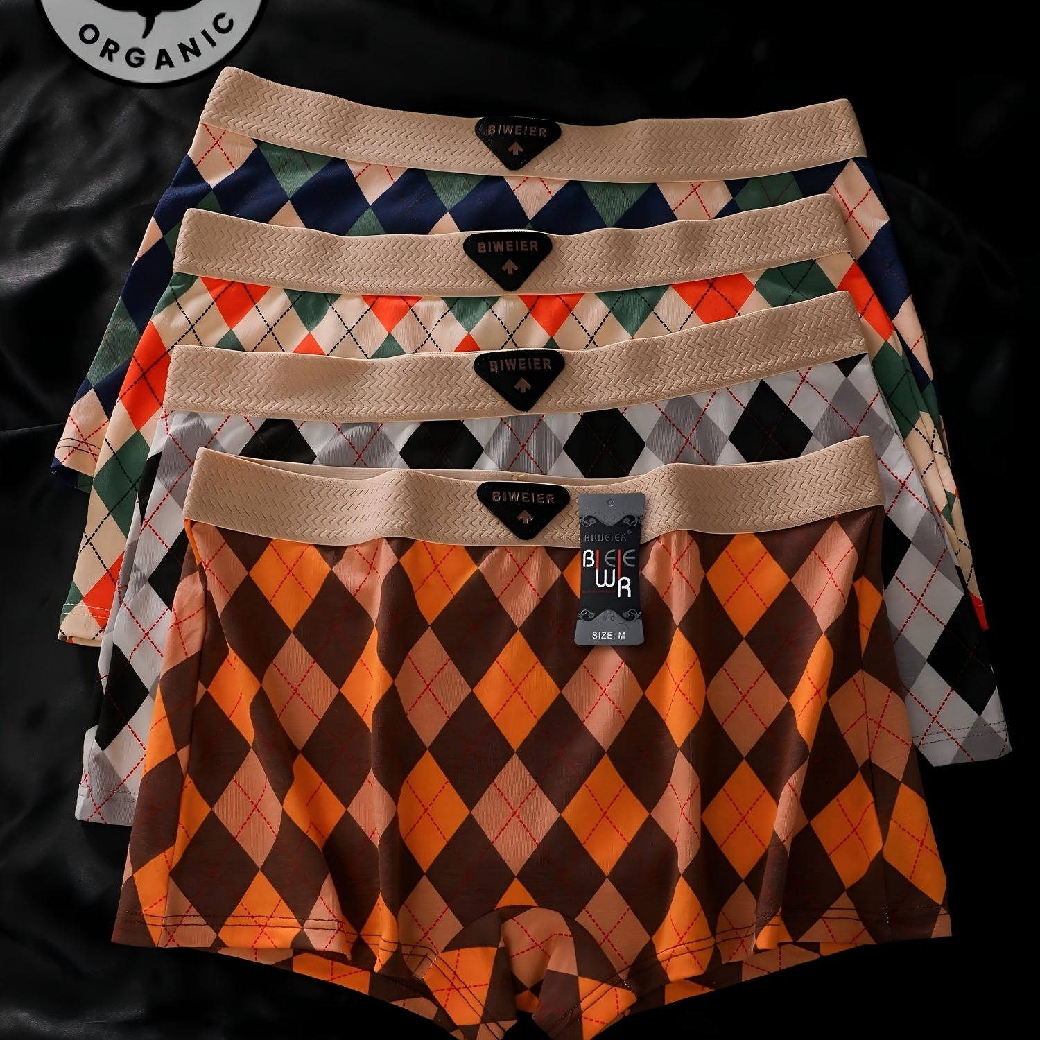 Image of 4pcs Biweier Women's Quilted Printed Boyshorts, Soft And Comfortable, Simple And Fashionable Quilted Printed Briefs, Suitable For Women's Casual Sports, Home Commuting, And Festival Gifts