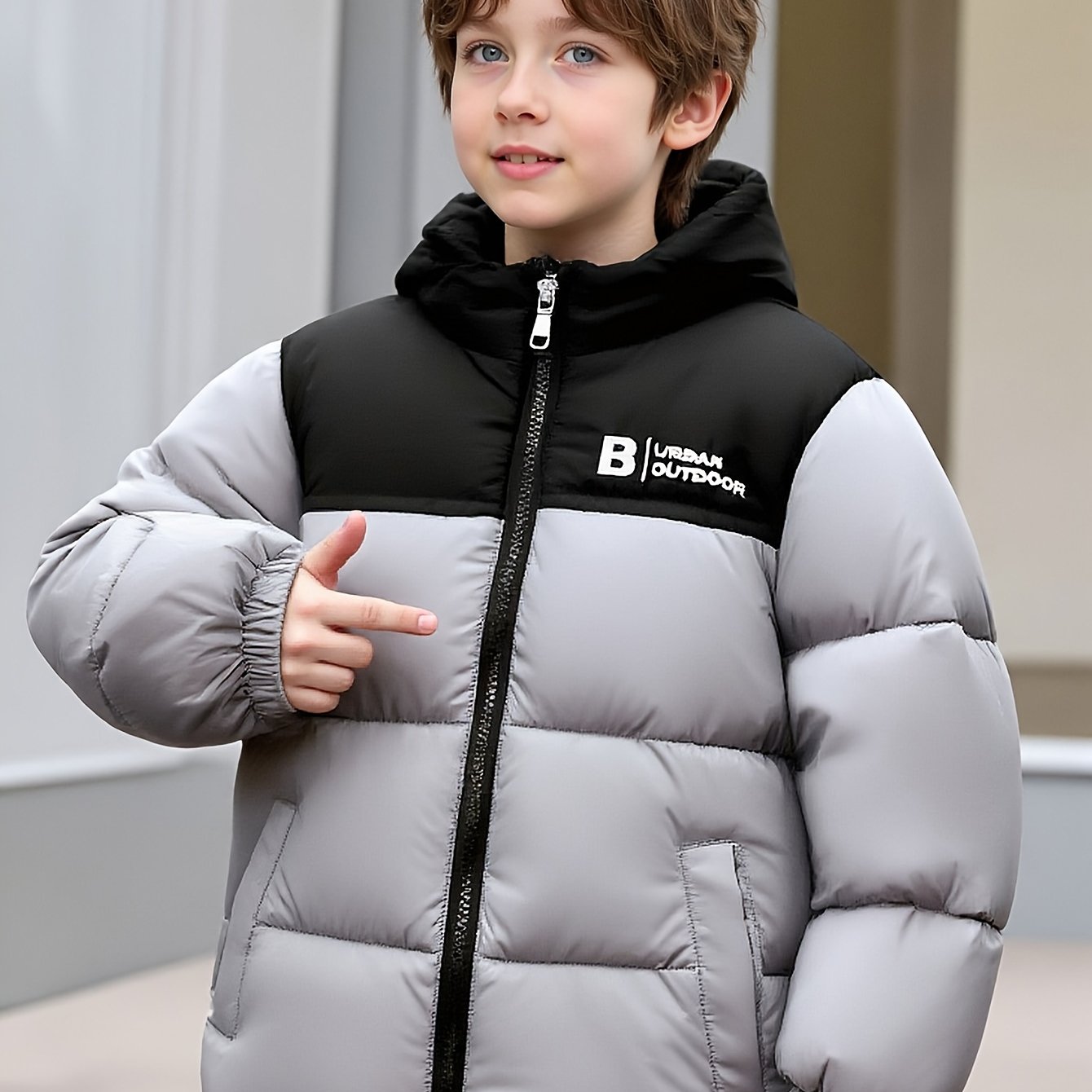 Image of New Autumn Winter Color-block Gray Children Children Infant Baby Jacket Cold-proof Clothing Coat Boys Girls Children Warm Parka Overcoat Hooded Jacket Bread Coat
