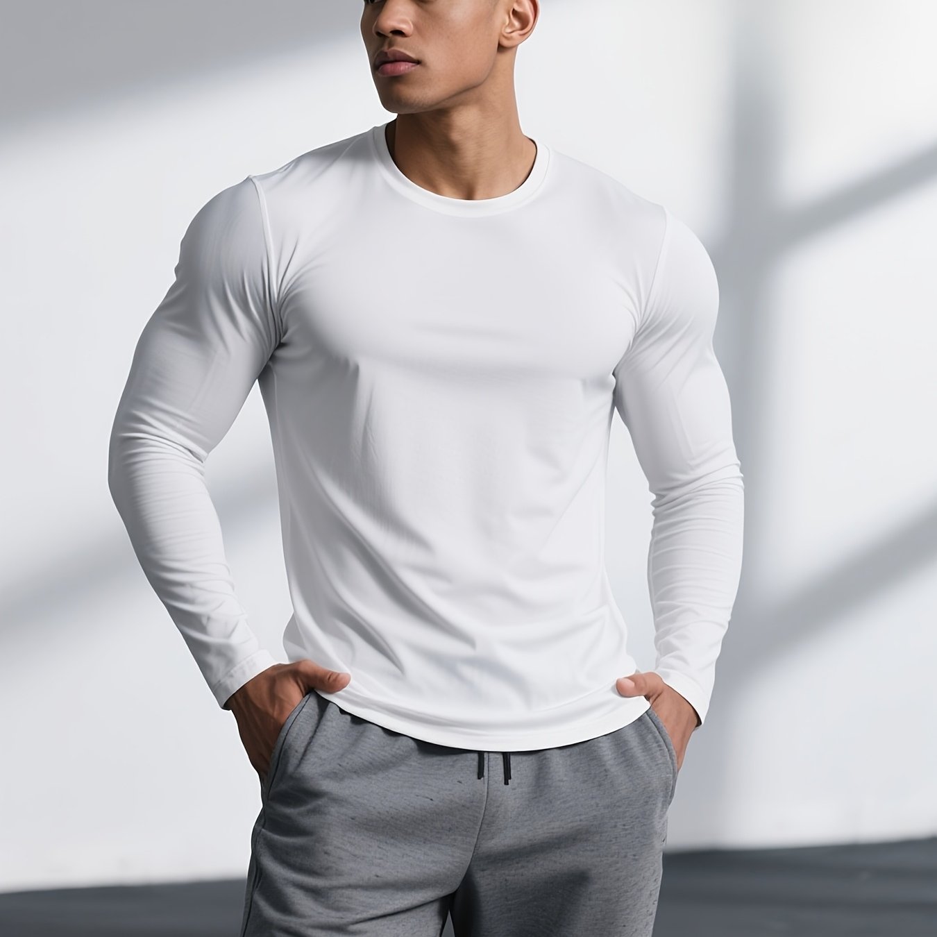 Autumn Winter Men's Skin-friendly Long Sleeve Top, Slim Fit And , Versatile For Daily And Athletic Wear, Comfortable And Fashionable