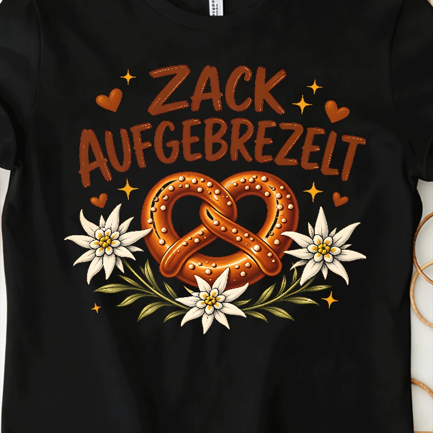 Image of Embroidered Pretzel Bouquet Hearts Adults Oktoberfest Overseas Printing Y2k Oversized Unisex T-shirt For Men Women Retro 2000s Streetwear Baggy Graphic Tee
