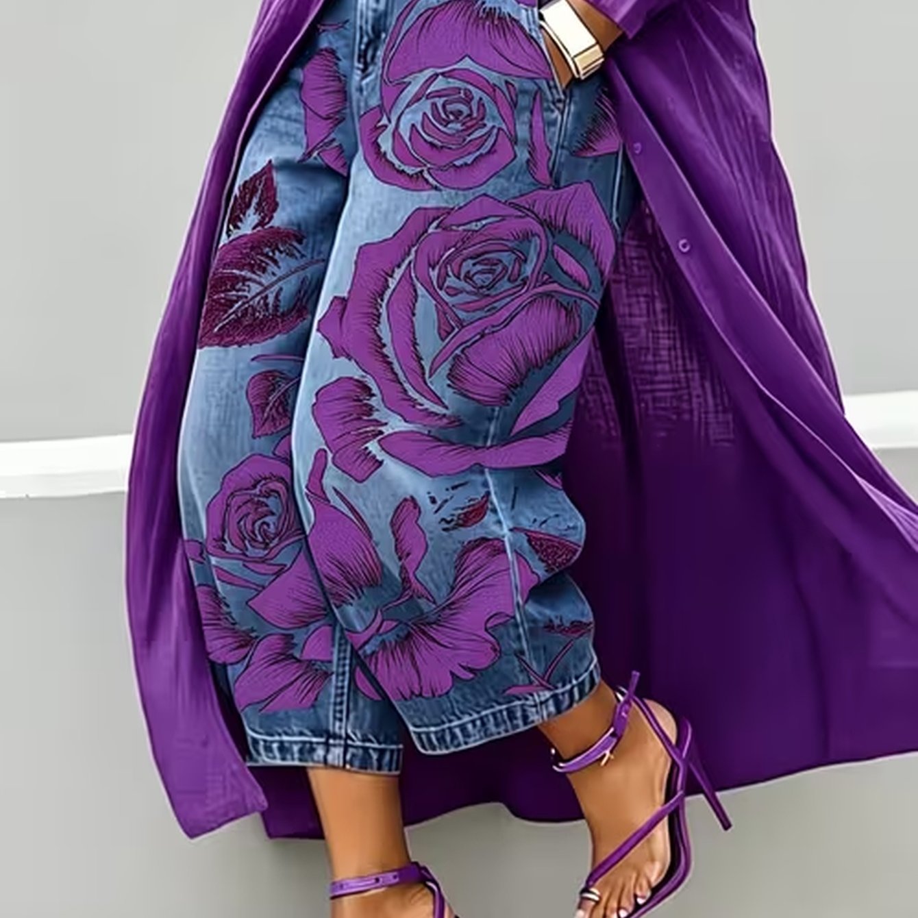TEMU [Pantalon Imprimé: Tissu Non Denim] Pantalon Capri Violet Imprimé Numérique, Vêtement Décontracté Toutes pour , Vacances, Fêtes, Rentrée, Cadeau