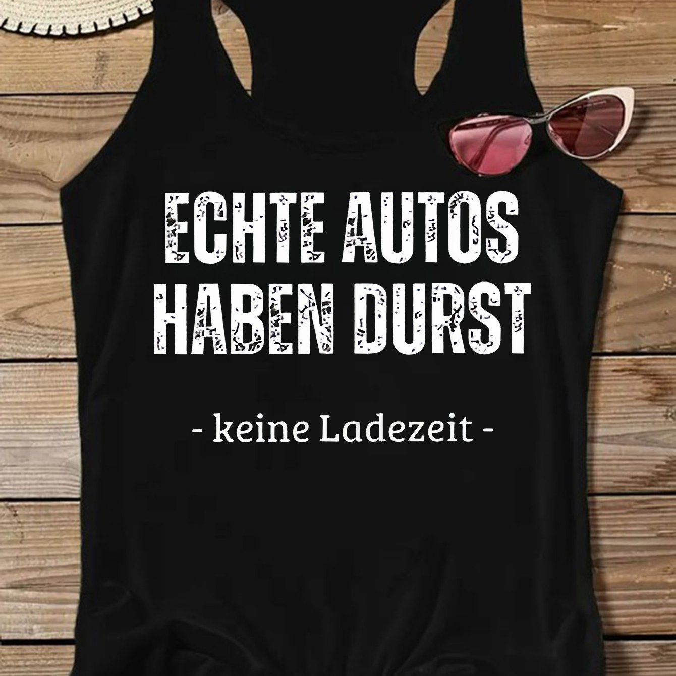 TEMU German: "real Cars Get , No Charging Time" Text And Graphic Print Sleeveless Tank Top, Fashionable Women's Summer Clothing On, Women's Top,