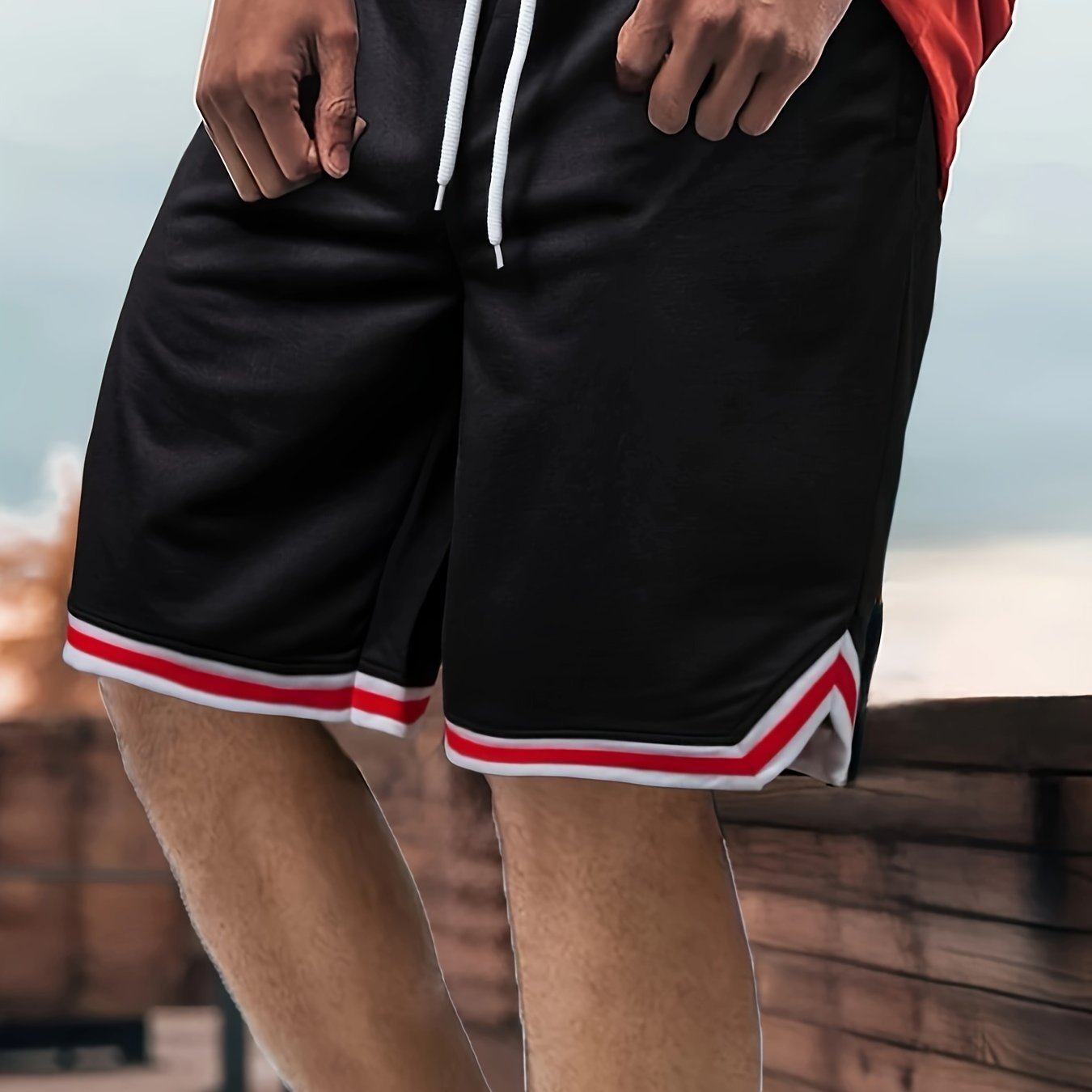 Men s Block Drawstring American style Basketball Shorts Loose And Knee length Basketball Shorts Hawaiian Shorts