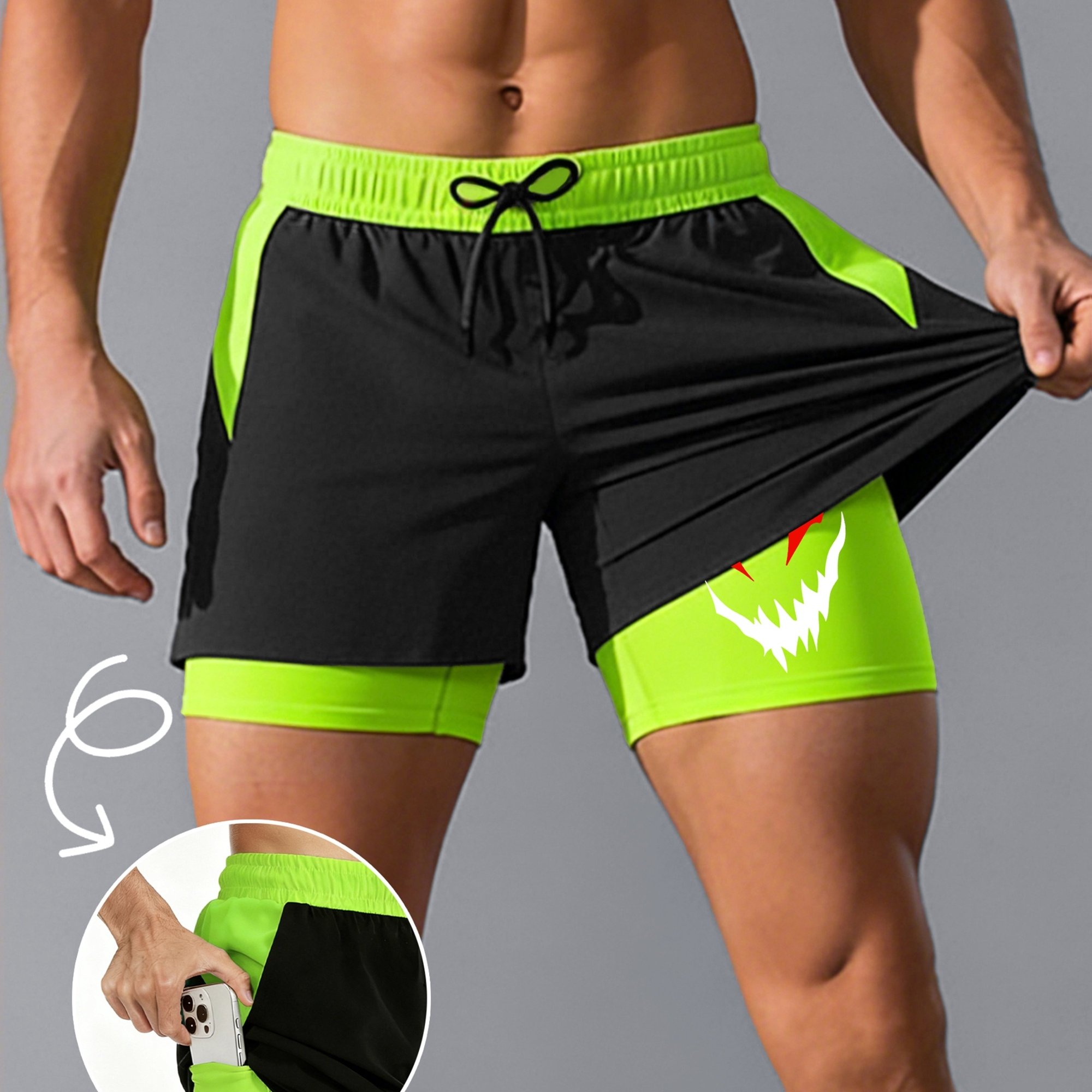 TEMU Men's Breathable Quick-dry Athletic Shorts - Drawstring Waist With Pockets, Lightweight And Comfortable, Ideal For Running, Hiking, Outdoor