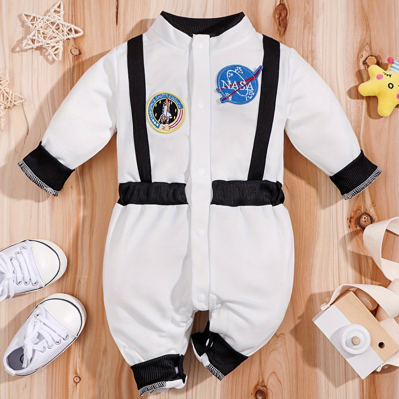 Image of Spring And Autumn Outdoor Stylish Astronaut Badge Long-sleeved Children's Romper, Perfect For Outdoor,boys And Girls Clothes,halloween