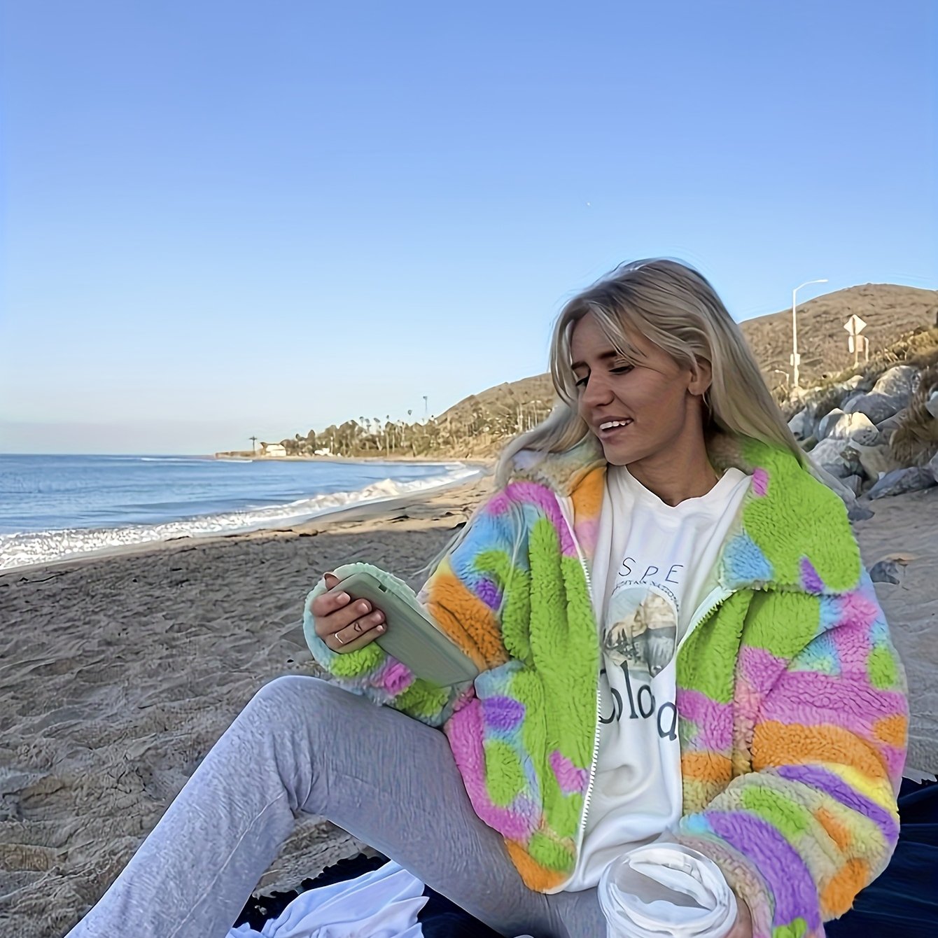 Autumn And Winter Tie-dye Coat Suitable For Daily Beach Wear