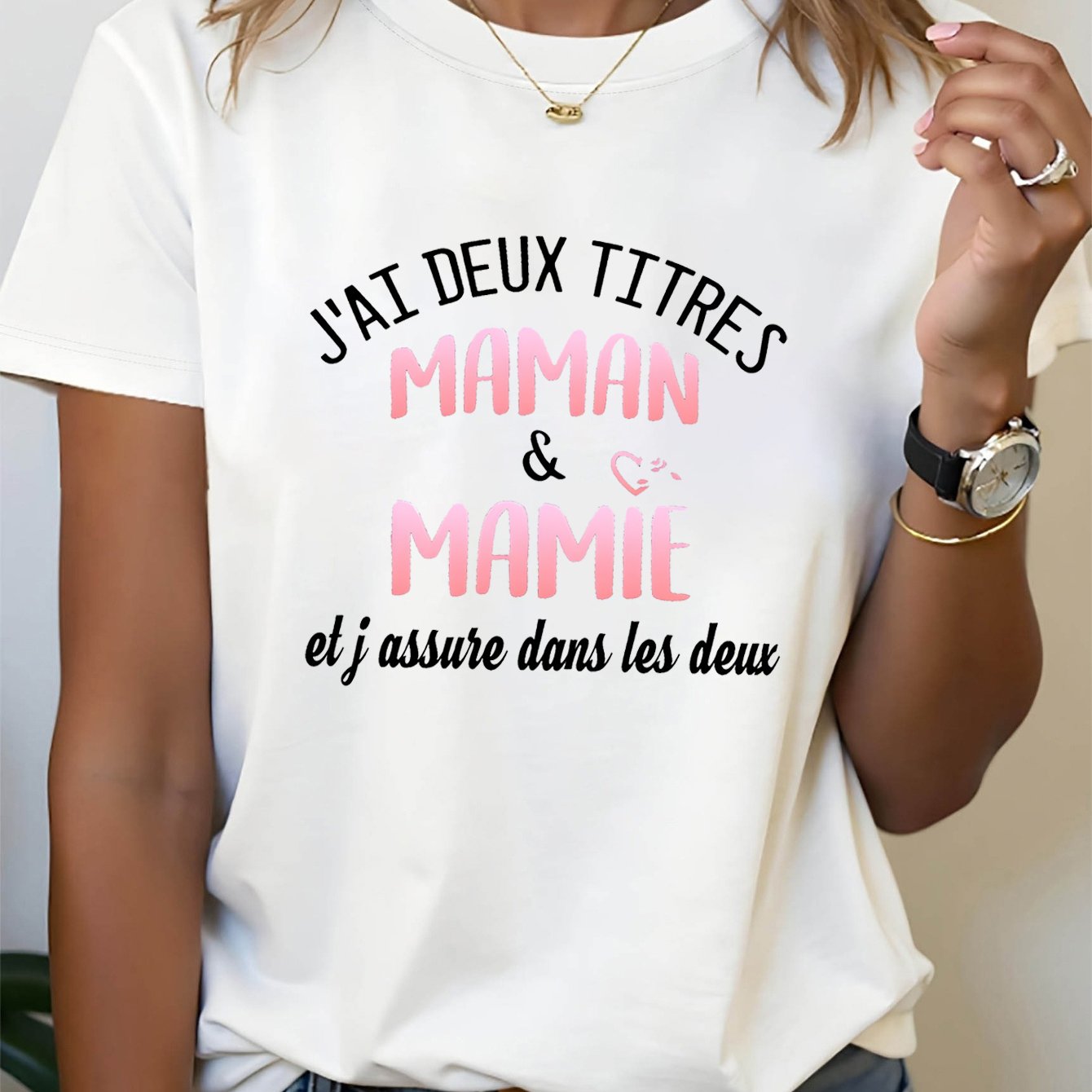 TEMU T-shirt femme à manches courtes et col rond, imprimé avec "J'ai Maman & et je m'en tire à merveille dans ", haut décontracté pour l'été et ,