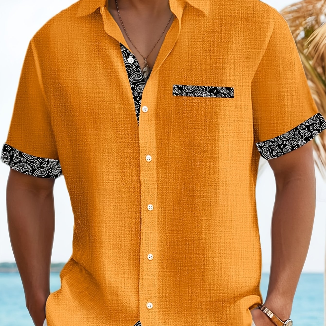 TEMU Vintage Paisley Print Men's Plus Size Lightweight Button Vacation Hawaiian Shirt