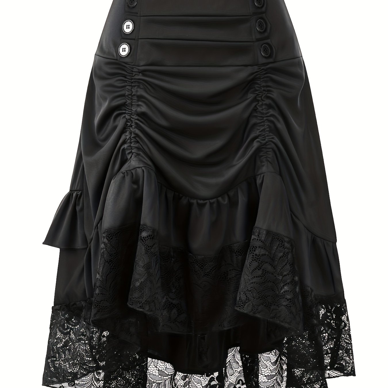 TEMU Jupe Midi Vintage en Dentelle Irrégulière, Taille Haute Polyvalente à Cordon Style Cour pour Femme