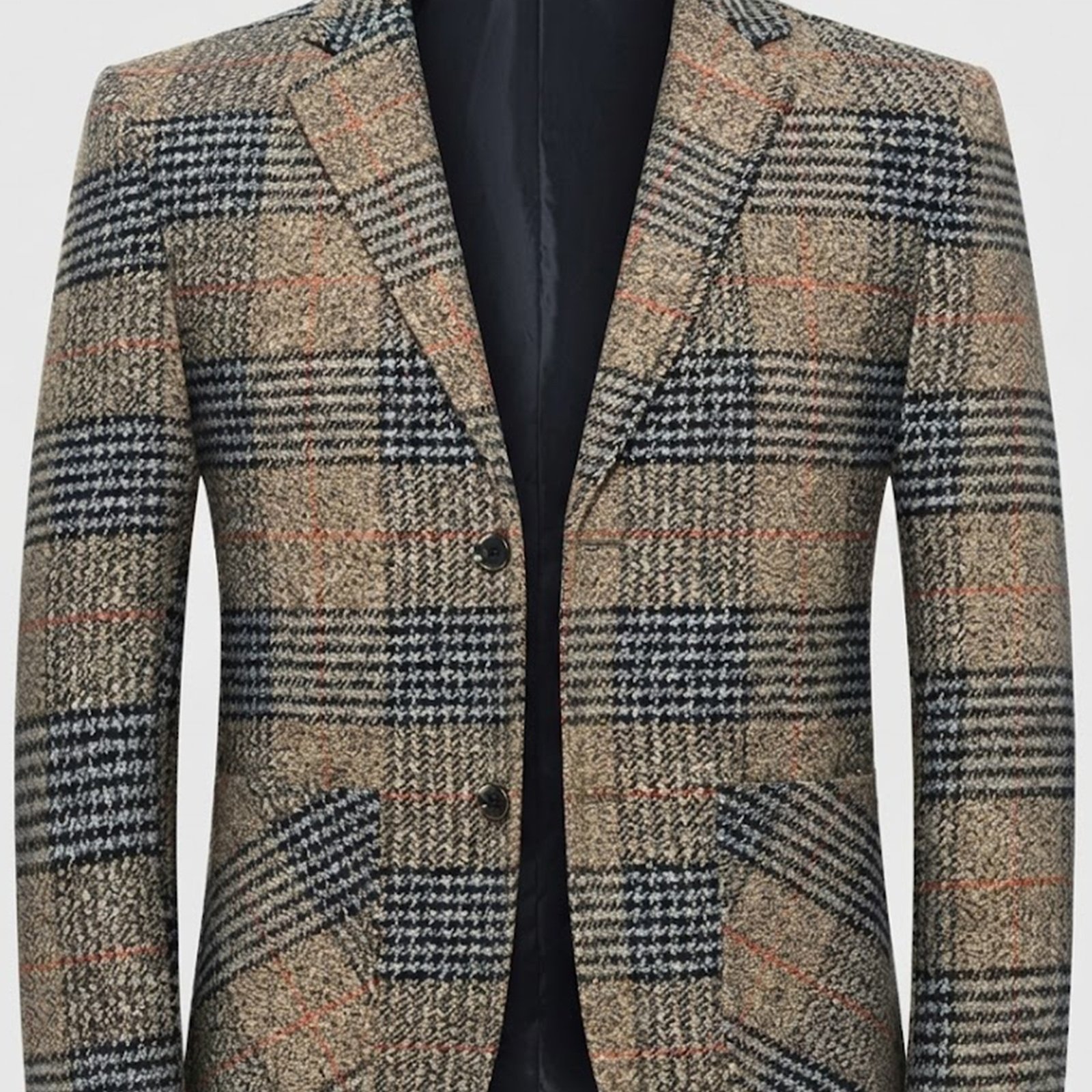 TEMU Men's Slim Fit Checkered Suit Jacket, Vintage British Style Khaki Checkered Blazer, Business Casual Sport, Suitable For Weddings And Office