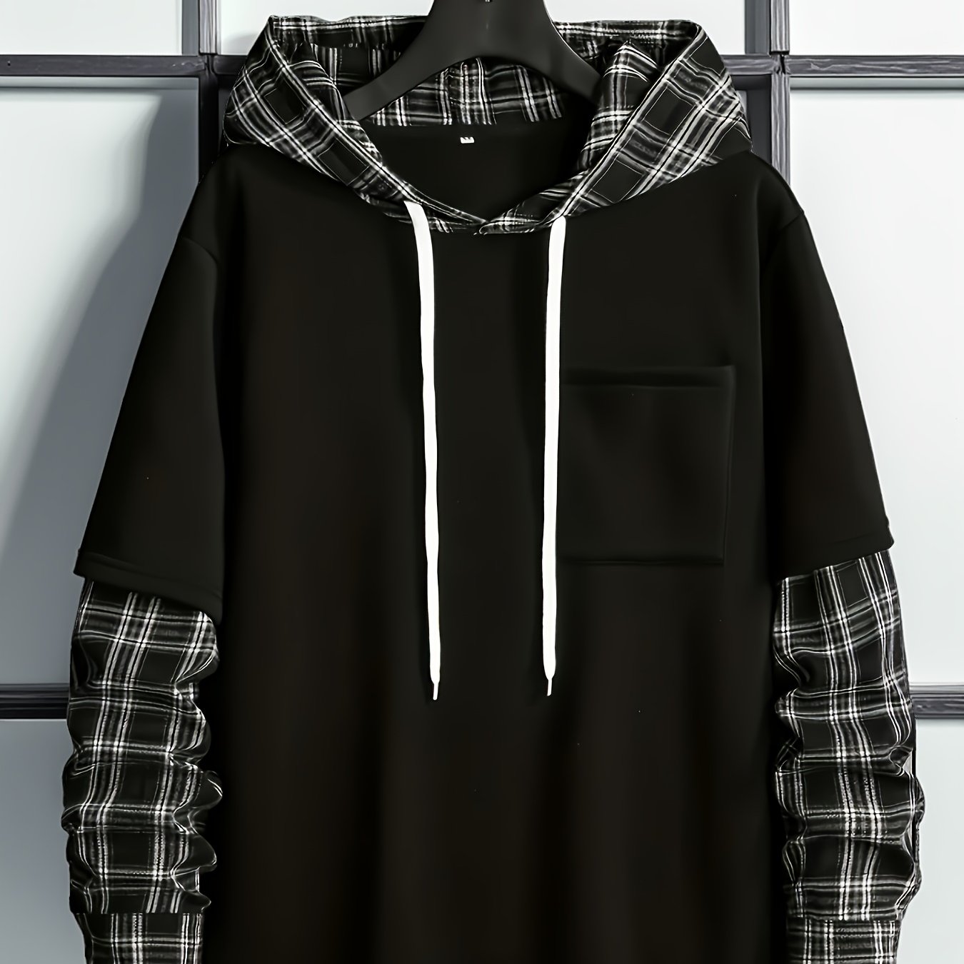 TEMU Men's Fashion Sweatshirt. -lined. Plaid Fabric . Stylish Hoodie Suitable For Autumn And Winter Wear