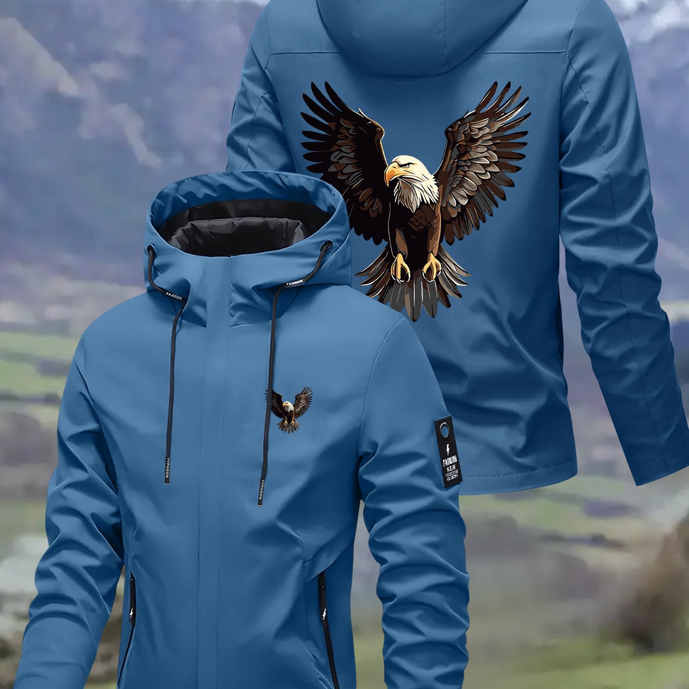 TEMU 's Eagle Print Jacket, Windproof Outdoor Hiking Jacket, Unisex Outerwear