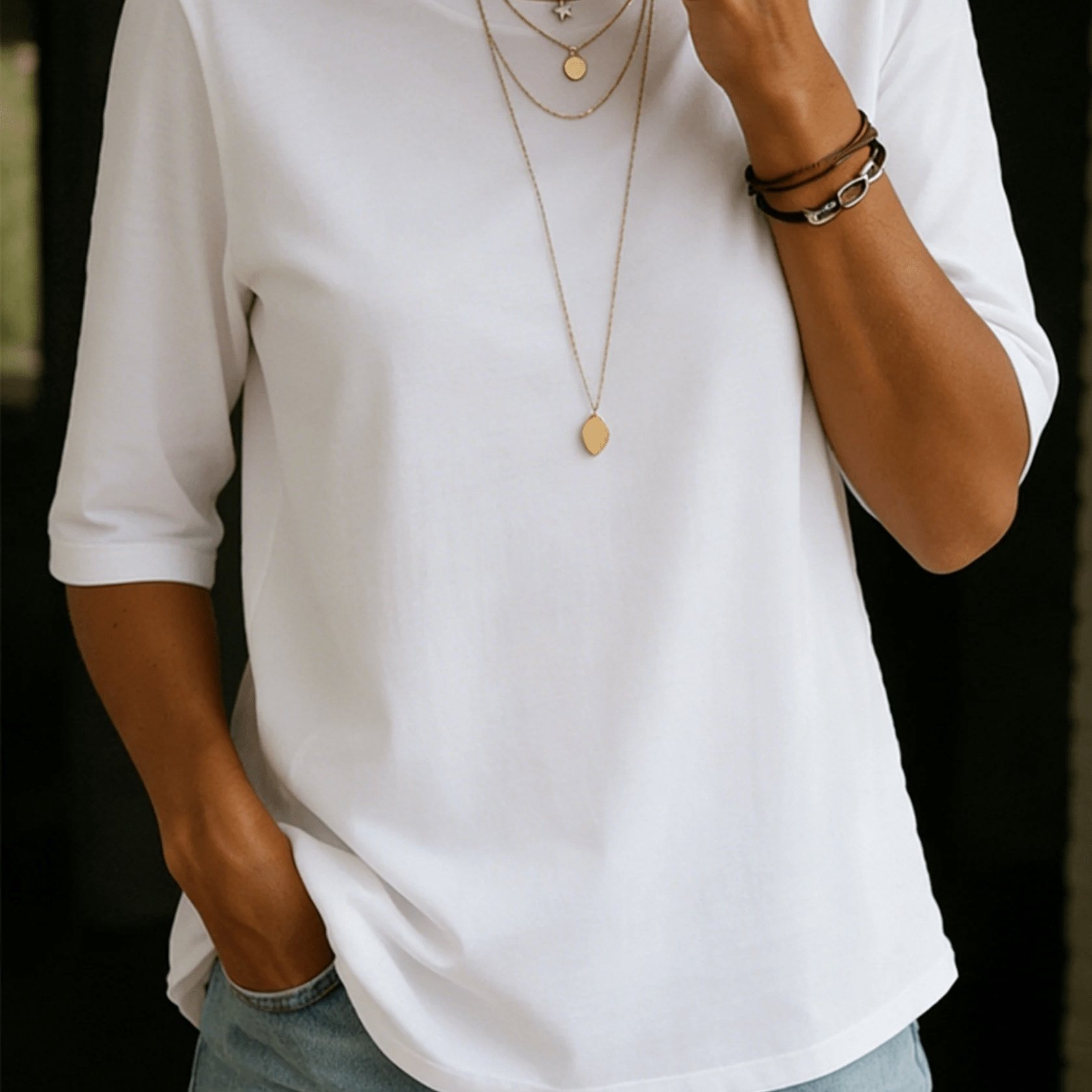 TEMU T-shirt grande taille pour femme, ample et surdimensionné à col ras du cou avec haut de base à manches parties - Style blouse minimaliste de
