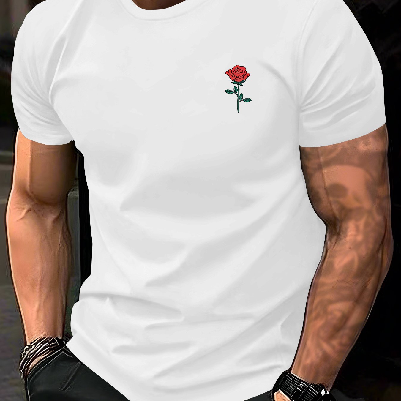 TEMU T-shirt décontracté pour homme avec impression de - Tissu et extensible, col rond, parfait pour tous , T-shirt de tous | Style décontracté |
