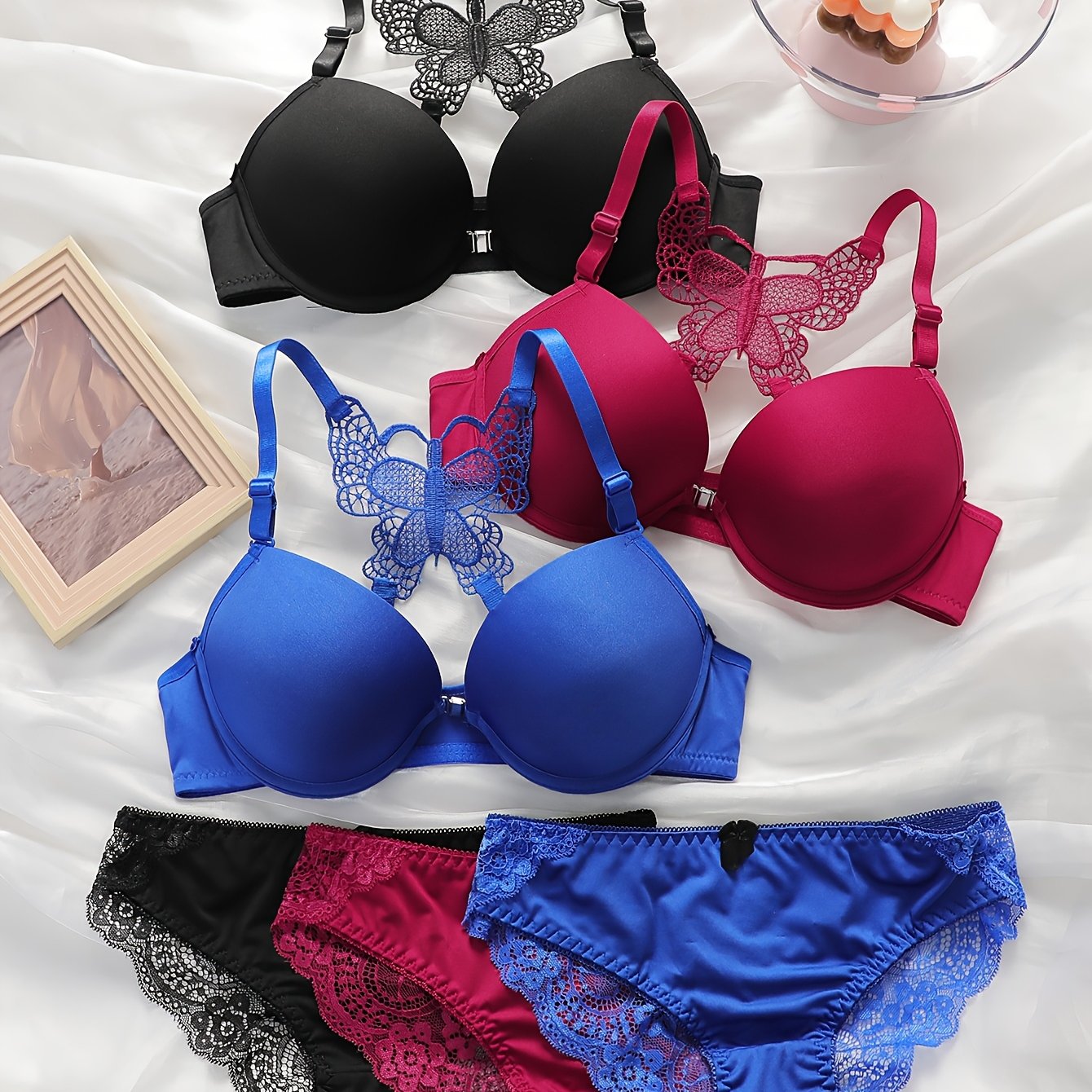 TEMU 3-pack Lace Spliced Comfortable Push- Support Shaping Underwear Set For Women