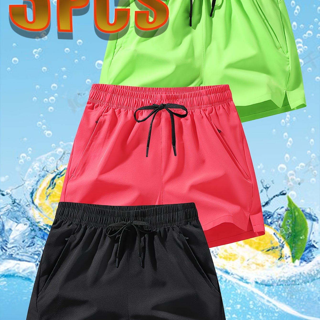 TEMU Set Of 3pcs, Stylish Solid Color Shorts For Men, Women, And Couples Suitable For . Made From Comfortable Fabric, Featuring Pockets And An