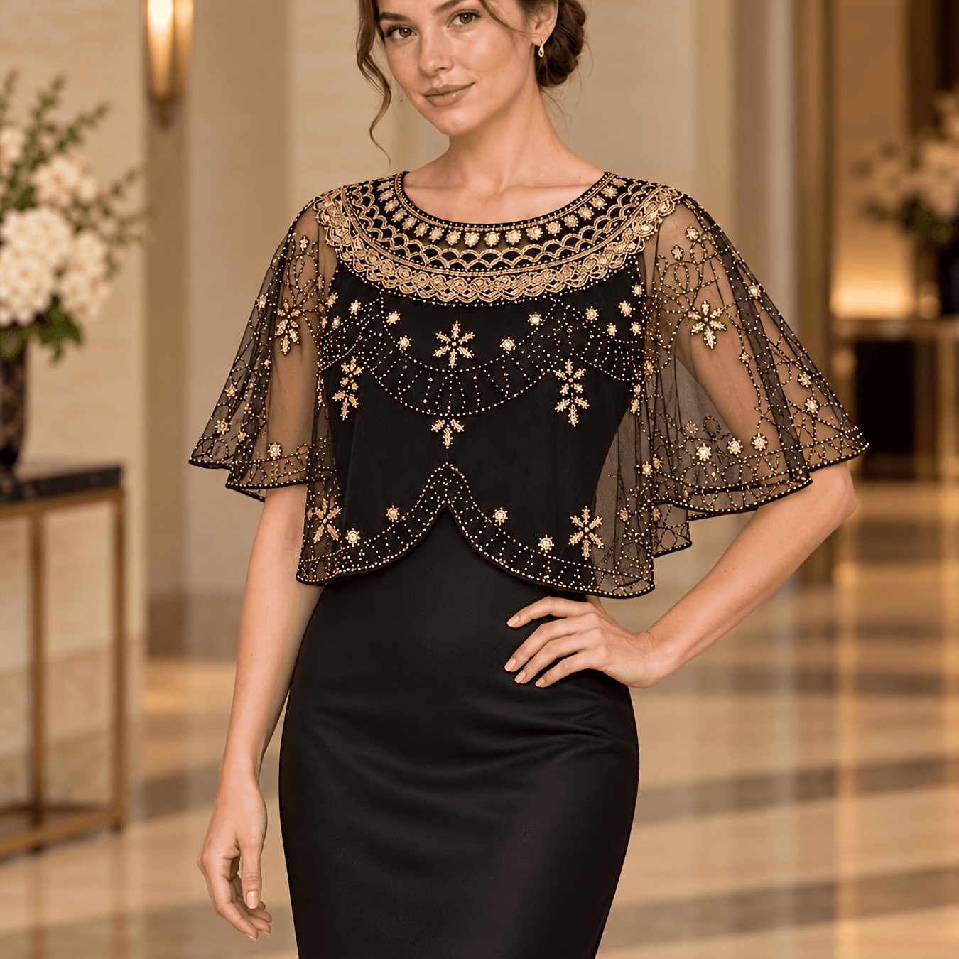 TEMU Retro 1920s Flapper Sequin Bolero Shrug Cardigan For Women, Sparkling Glitter Short Jacket, Elegant Dress Cover Up Shawl, Ideal For Christmas
