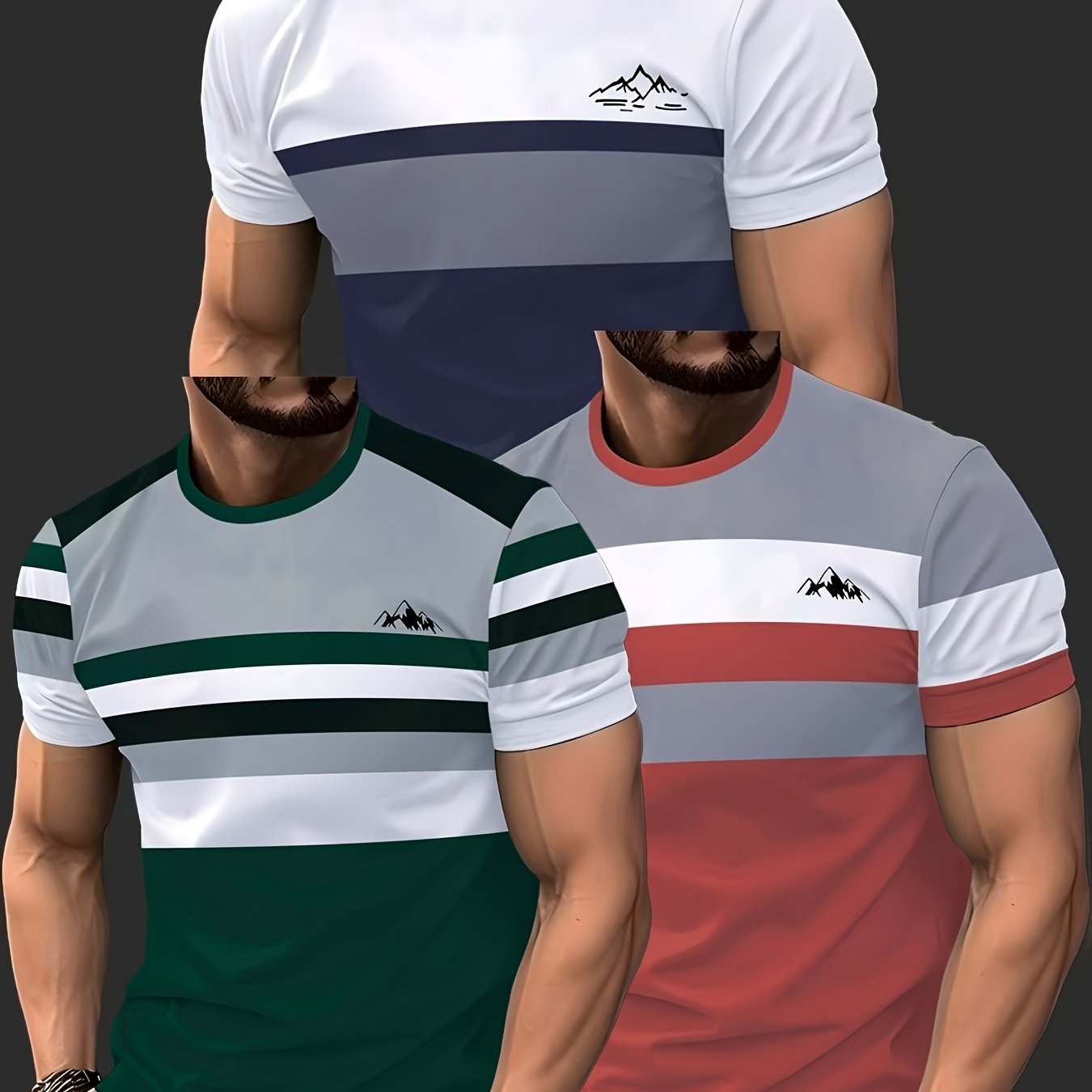 Image of 3pcs (3pcs) Men's Round Neck Short Sleeve T-shirts - Plain Suitable For Casual Casual Attire, Orders For /office, Non- Round Neck Tees, Care Hand Washable Basic Wardrobe