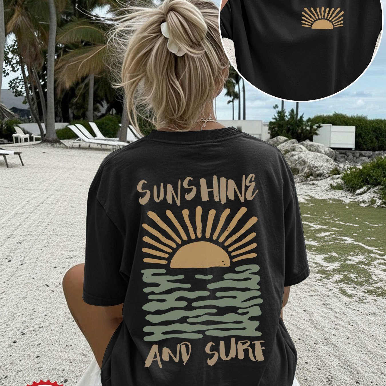 Image of A Sunshine And Surf Theme Designed Pure T-shirt Women's T-shirt High Quality T-shirt Summer Beach Wear For Vacation Gifts For Who