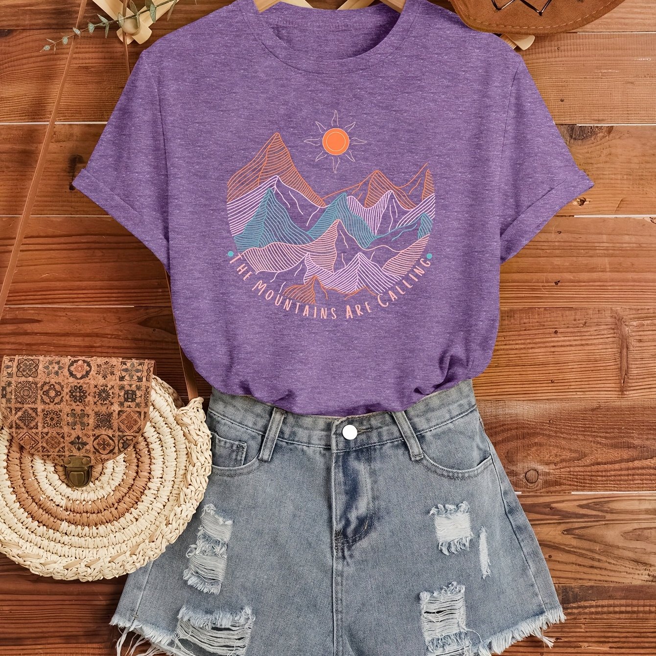 Image of Beautiful And Mysterious Mountain And Style Women's Summer Casual Sporty Round Neck Short Sleeve T-shirt, In Sizes S-xxl