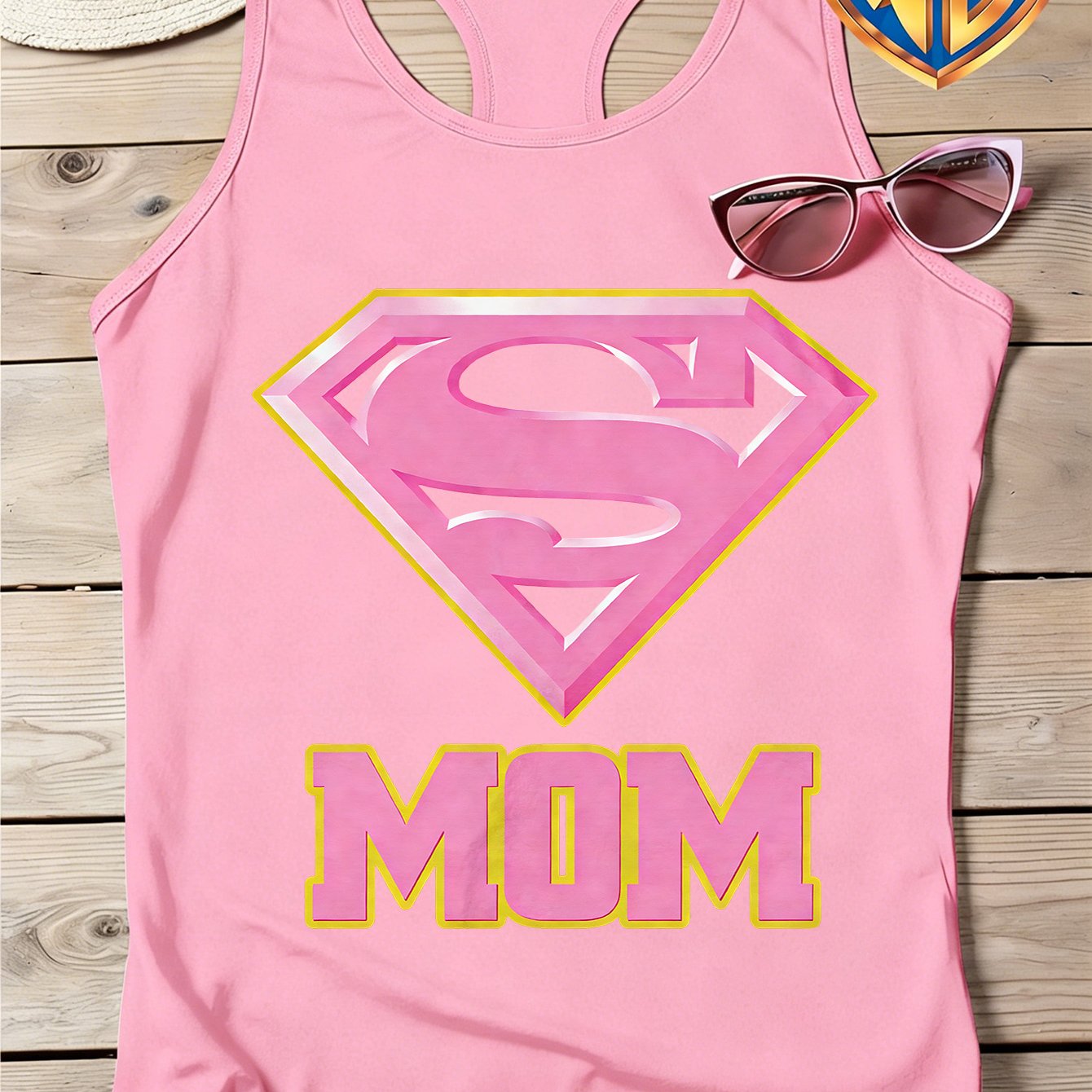 TEMU Warner Licensed 2026 Summer Women's Y-back Tank Top, Superman Pink Golden Themed Pattern Print Fashion Casual Vest, Multiple Colors