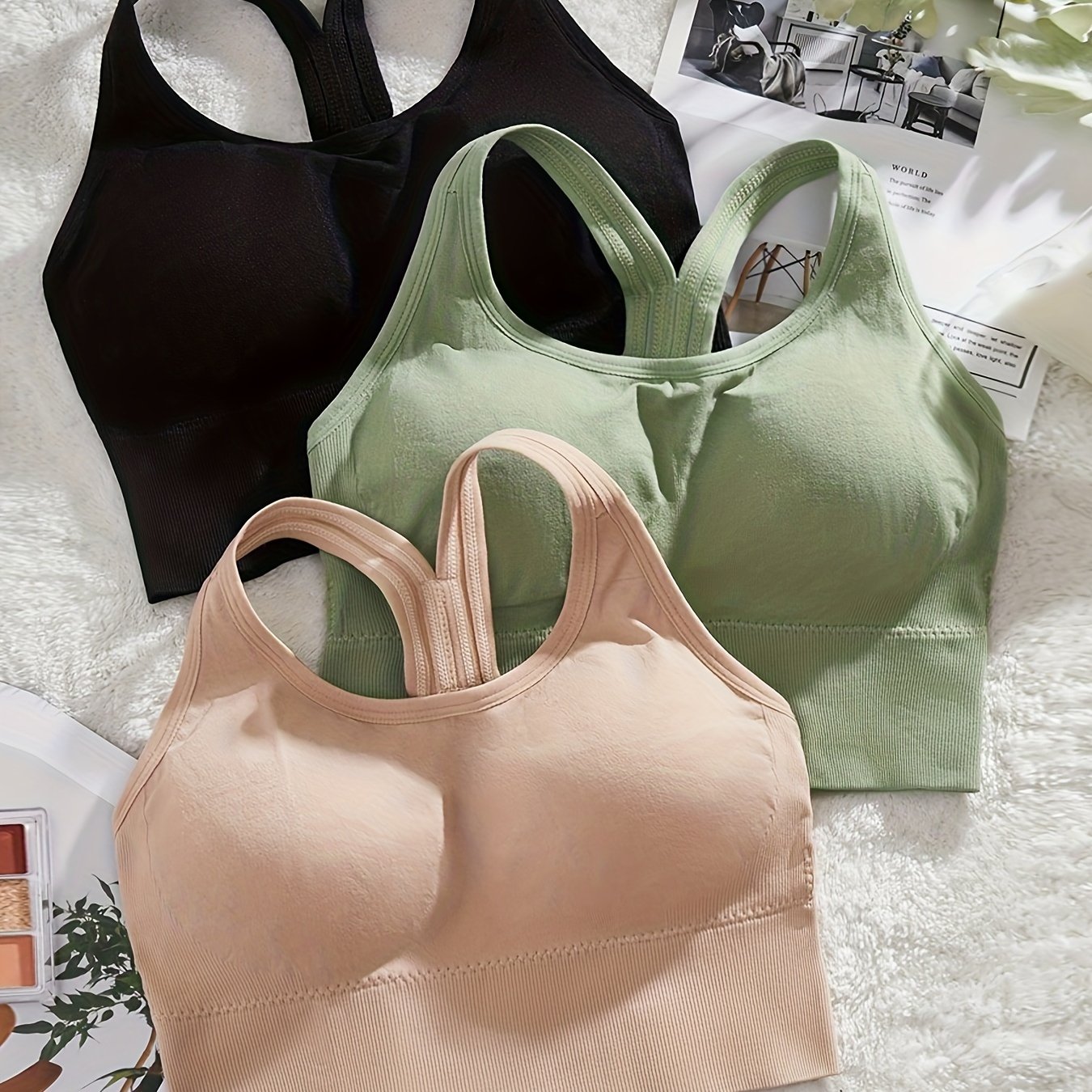 TEMU 3pcs Bra, & Breathable Hollow Out Bra, Women's Lingerie & Underwear