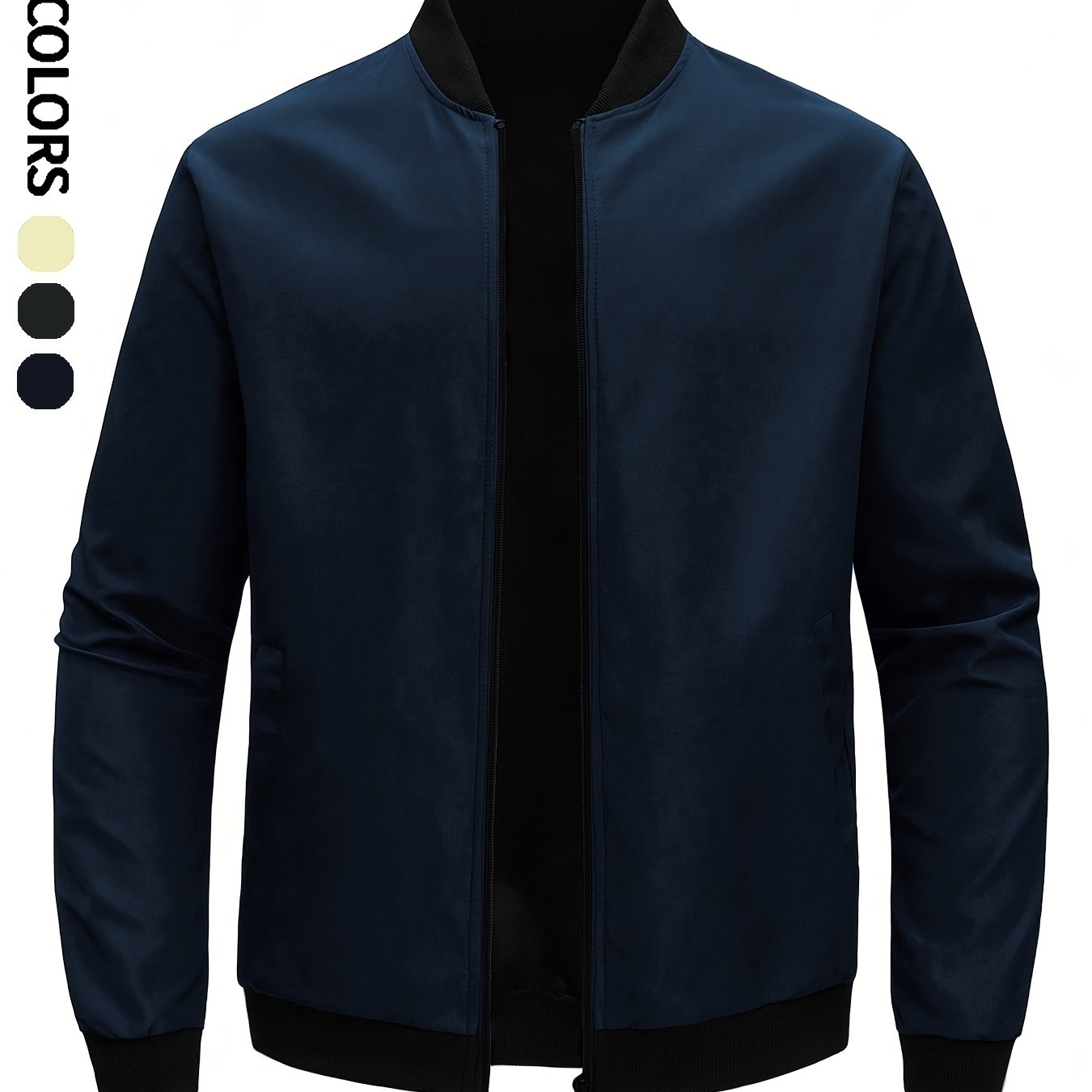 TEMU Men' Color Lightweight Jacket, Outdoor Sports And Casual Collar Top With Zipper And Elastic Hem Baseball Jacket, Windproof, Wear-resistant,