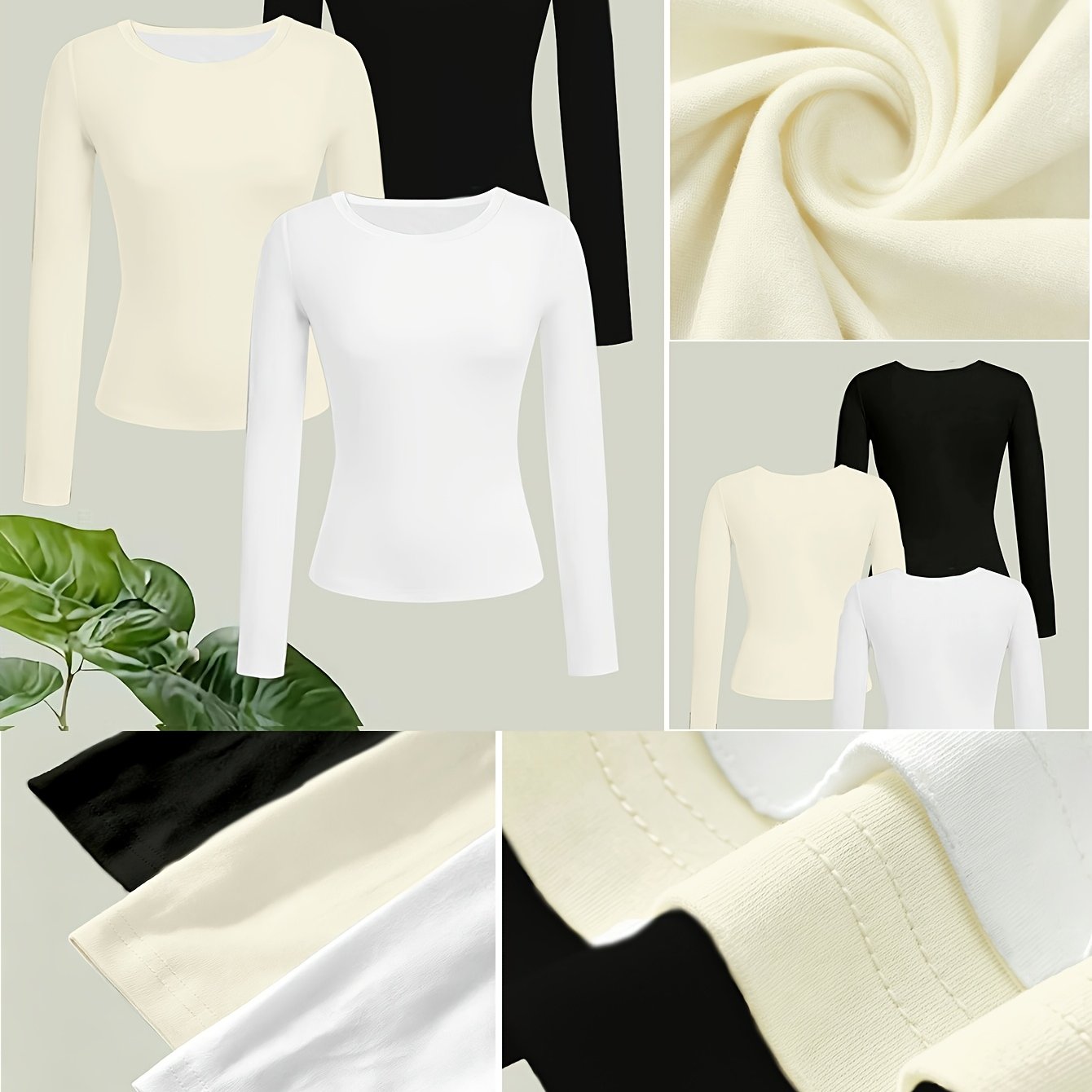 TEMU Lot de 3 hauts à manches longues pour femmes | Col rond élégant, couleur unie, adaptés à toutes