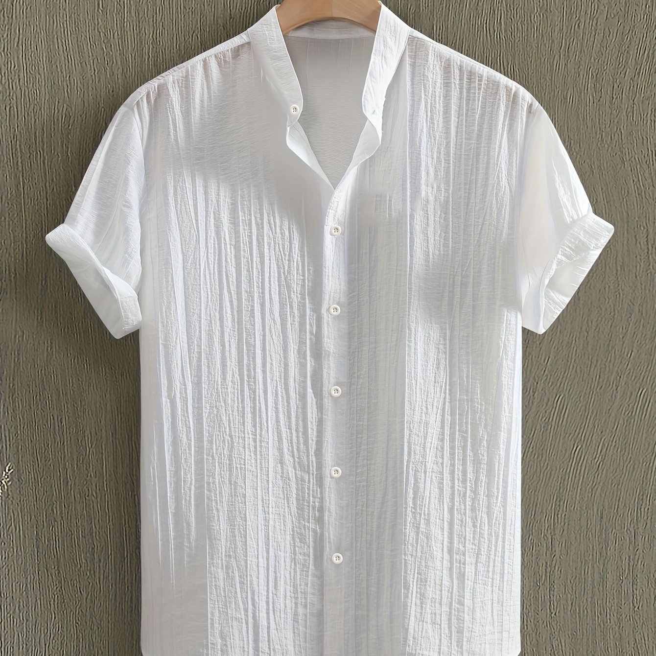 TEMU Obm Men's Casual Short-sleeve Shirt, Featuring A Lightweight And Breathable Button Design