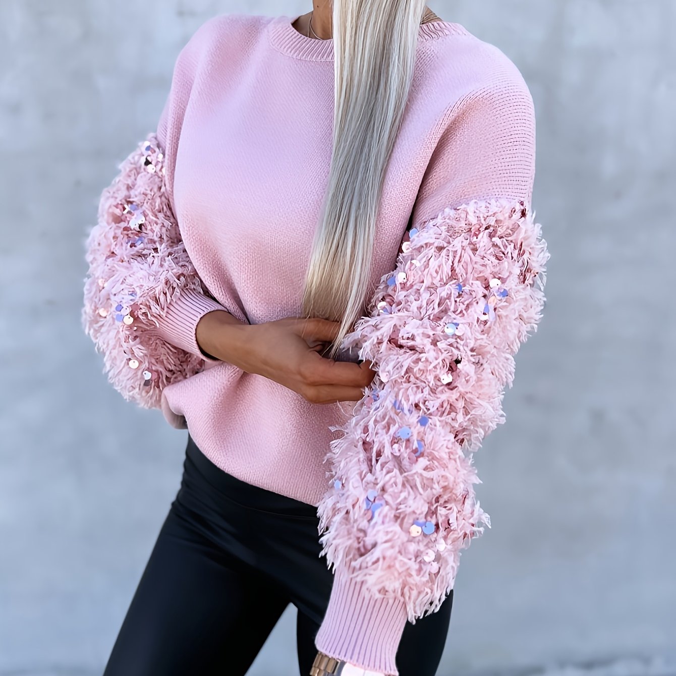 Image of Winter Women's Sweater Elegant Soft Sequin Top Beautiful Fashionable Comfortable Casual Vintage Fitted