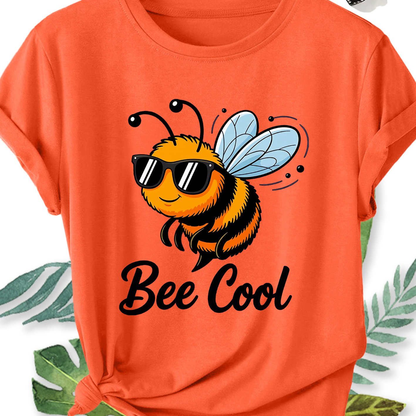 TEMU Women's Plus Size Blouse Top With Fashion Glasses - Soft Breathable Short Sleeve Round Neck Shirt, Bee & Fashion Glasses Graphic Suitable For