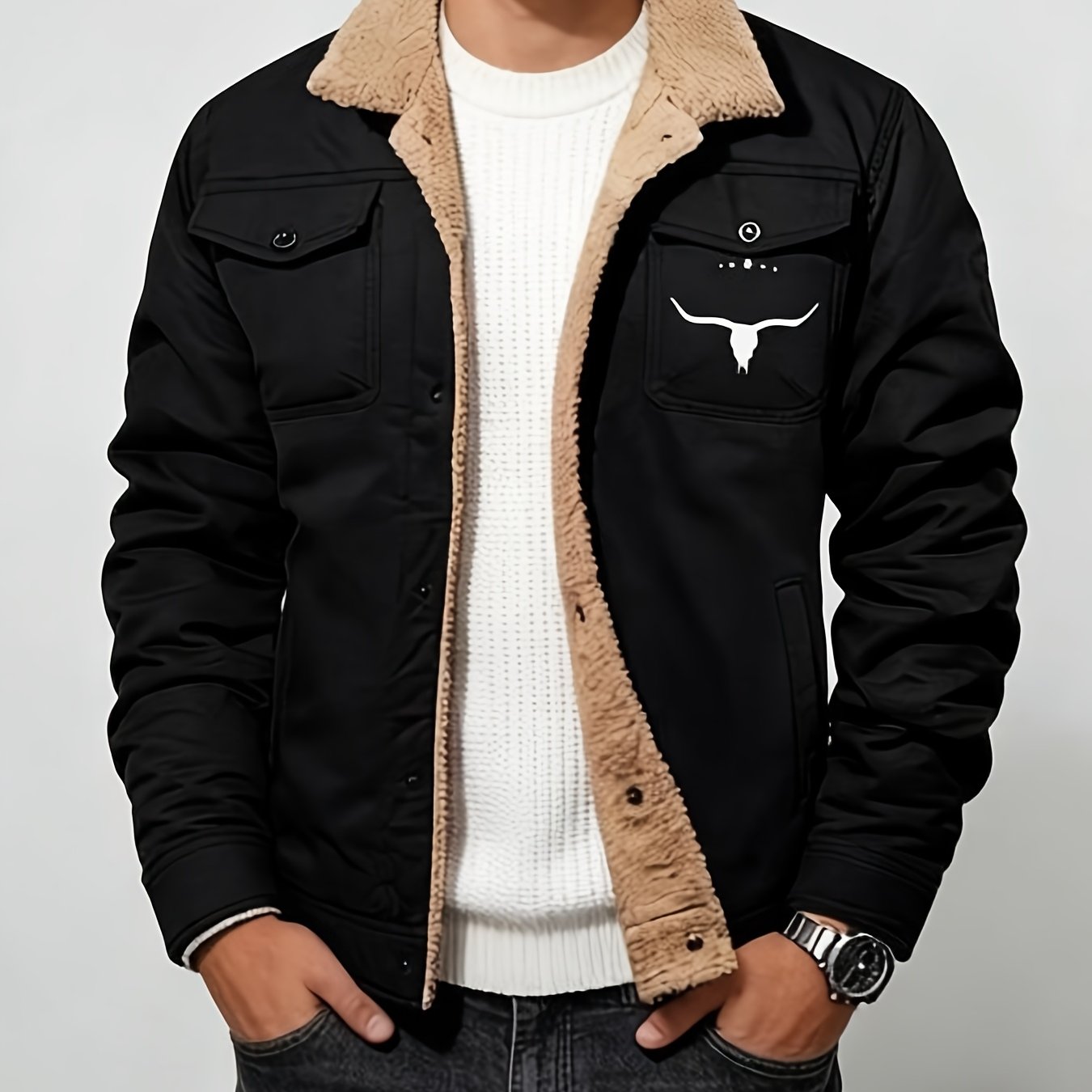 TEMU 2026 American-style Men's Outdoor Casual Autumn/winter Thickened Warm Workwear-style Jacket, Simple Outfit, Comfortable -lined Men's Jacket For