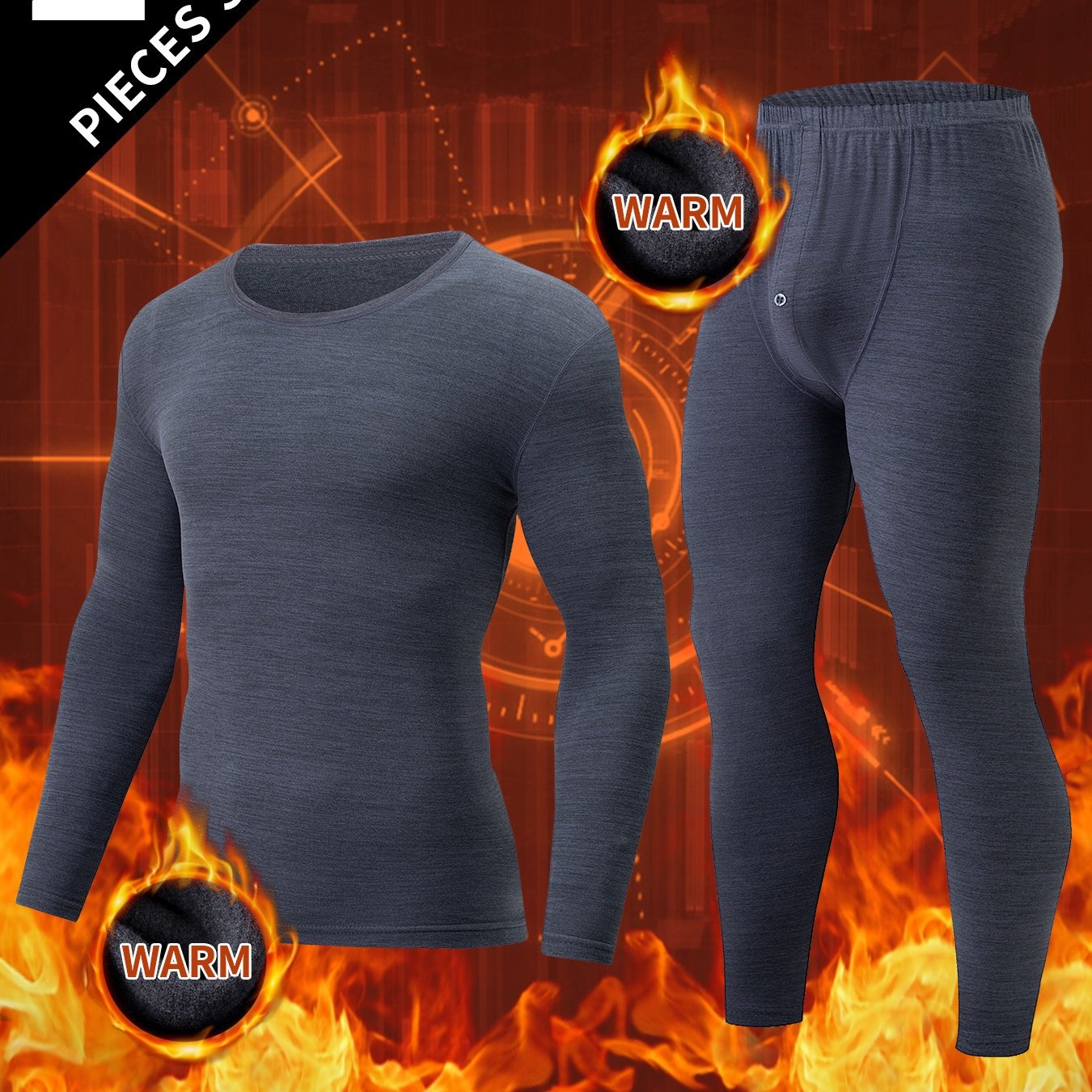 TEMU 2pcs Men's Thermal Underwear Set, Long-sleeve T-shirt + Pants, Autumn/winter Warm Casual Inner Layer Base Layer Sweatshirt Top And Pants