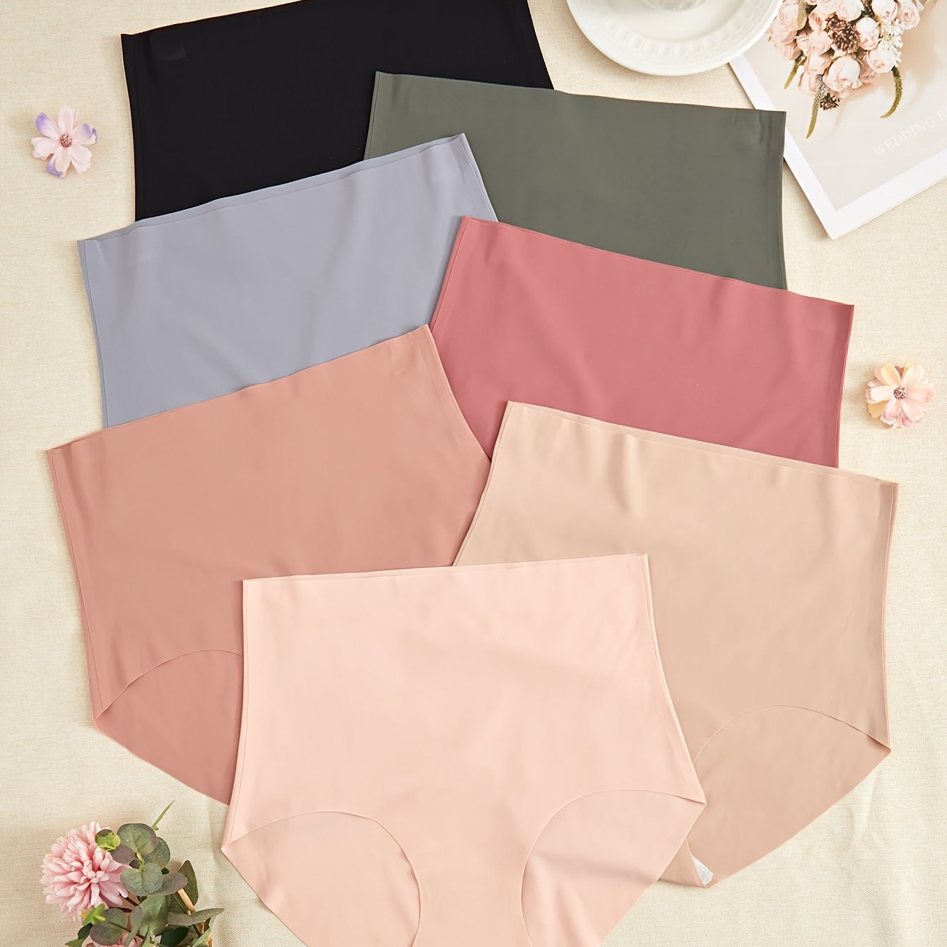 TEMU 7pcs Elegant High-waist Seamless Briefs For Women - Soft Nylon Blend, Non-transparent, Solid Color, Elegant Style