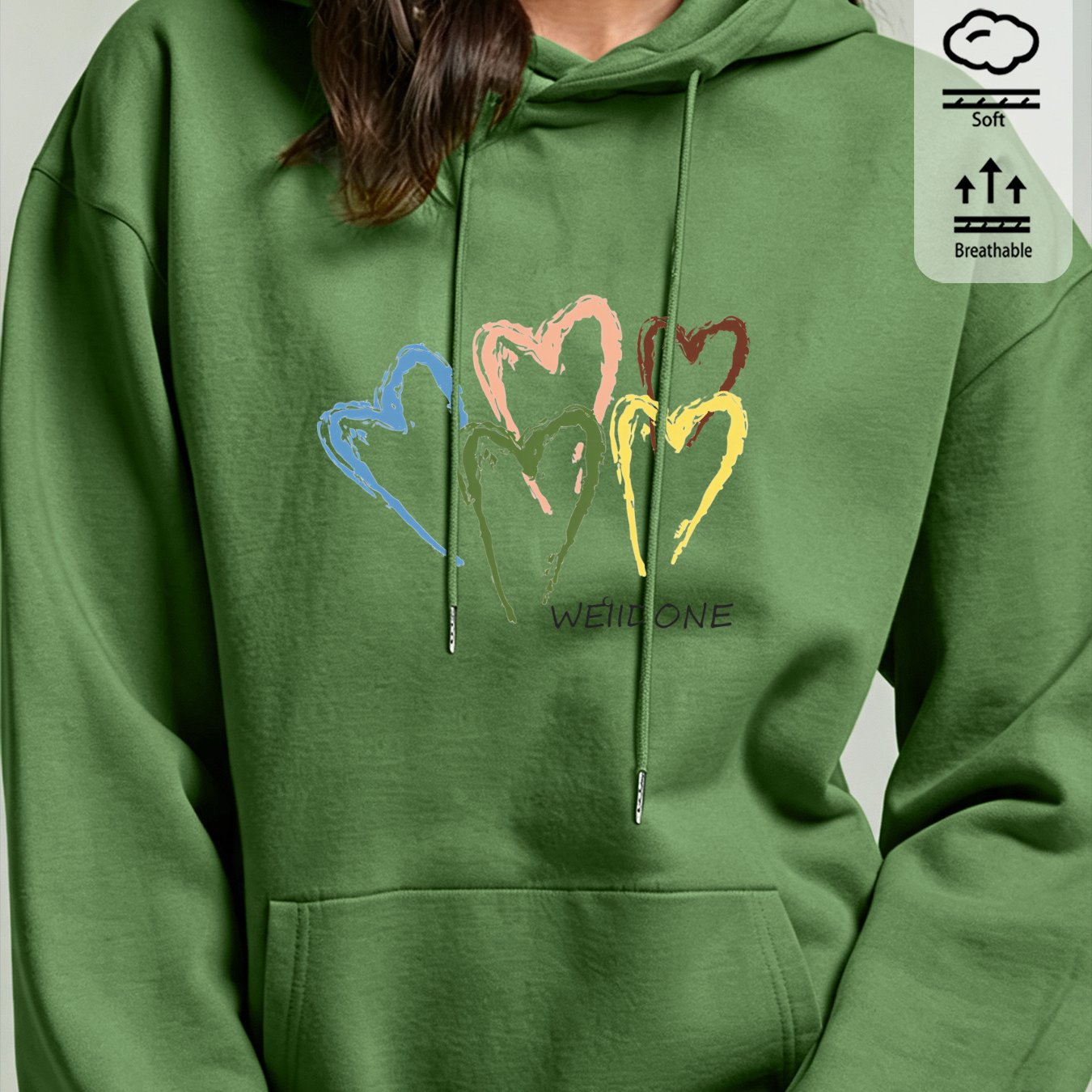 Image of Autumn Winter Women Hoodie Y2k Retro Graffiti Colorful Heart Print Drawstring Casual Pullover Top