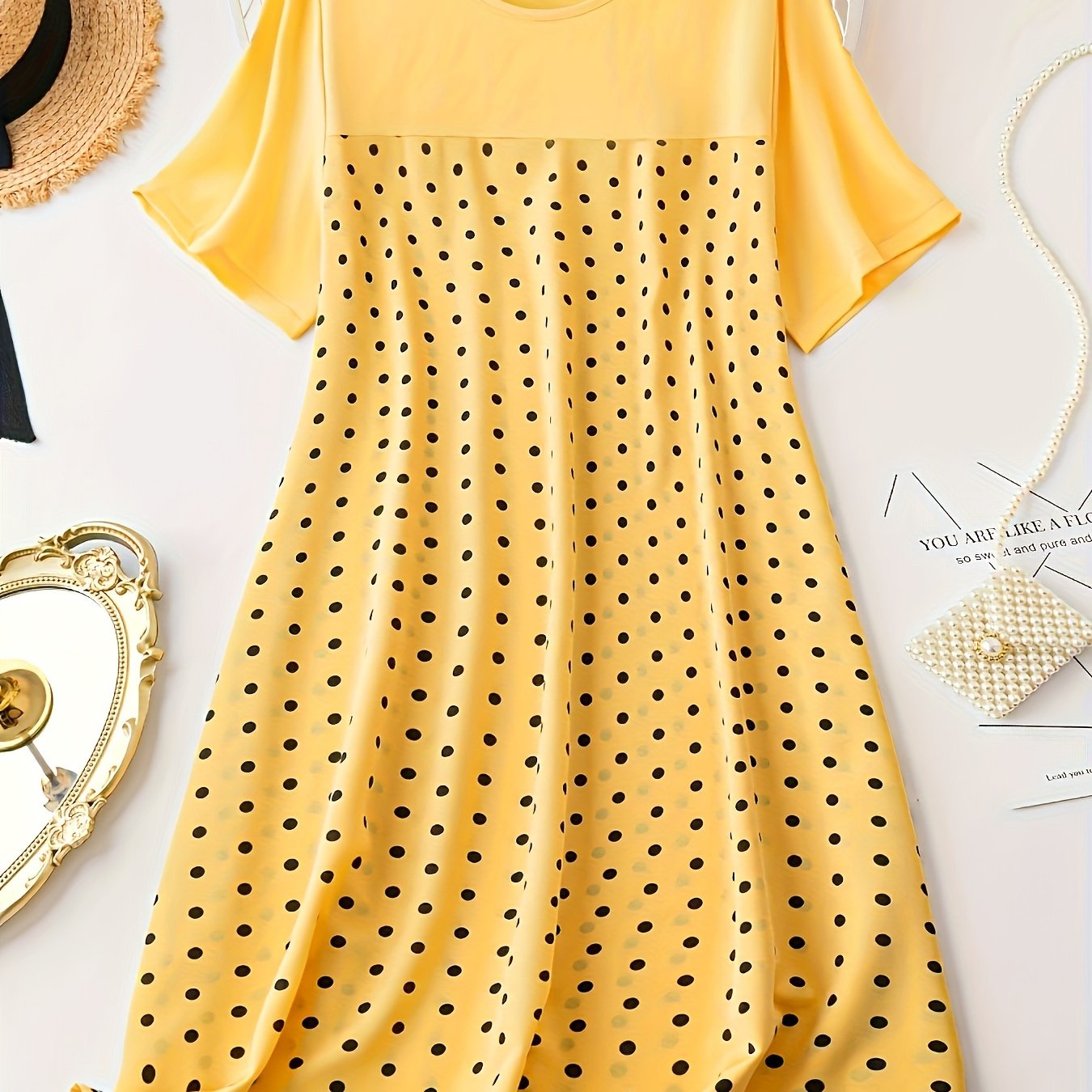 TEMU Plus Size, Plus Size Polka Dot Print Women's Loose T-shirt Dress