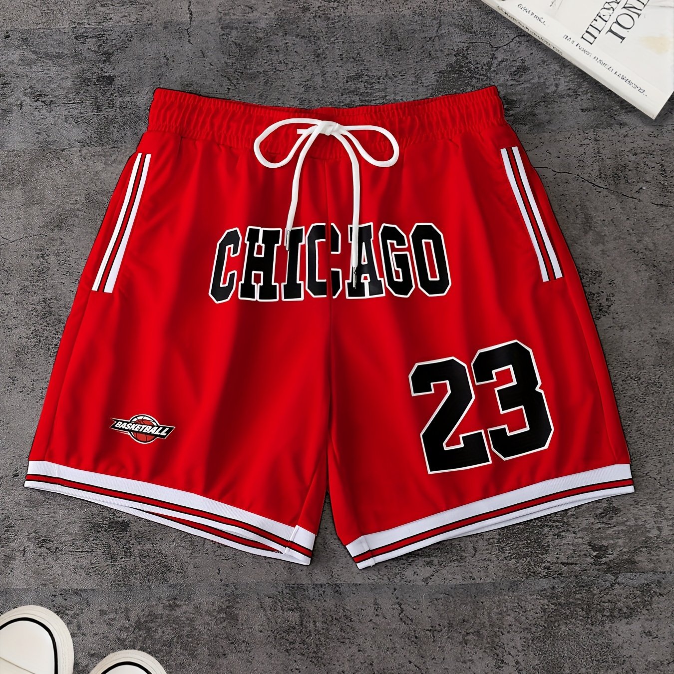 TEMU Men's Outdoor Sports Shorts Featuring A Chicago - Strong Pattern, Elastic Drawstring Waist For A Loose Fit, Adjustable For , Made From Durable