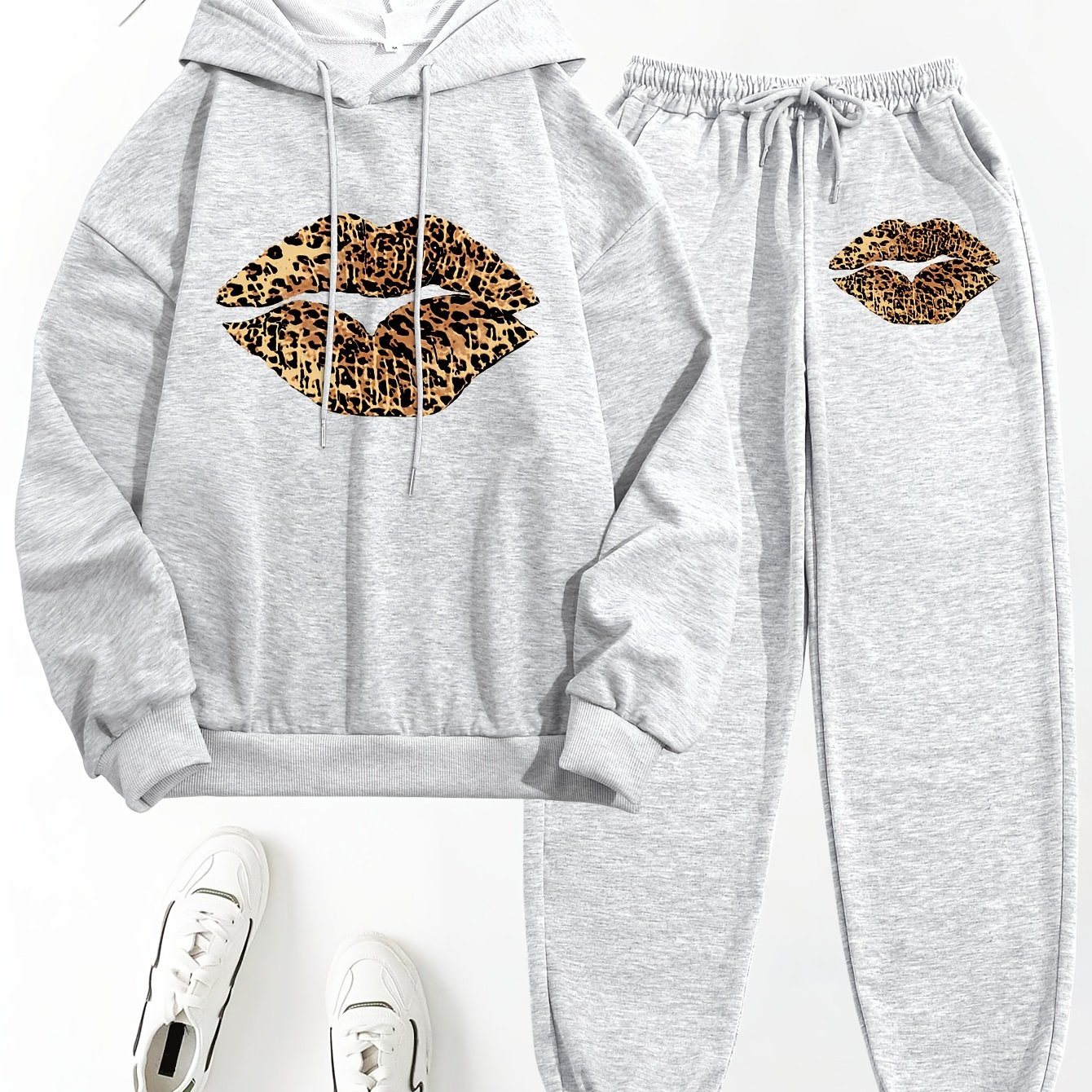 TEMU Women's 2pcs Set, Printed Hooded Top And Pants Set, Women's Clothing