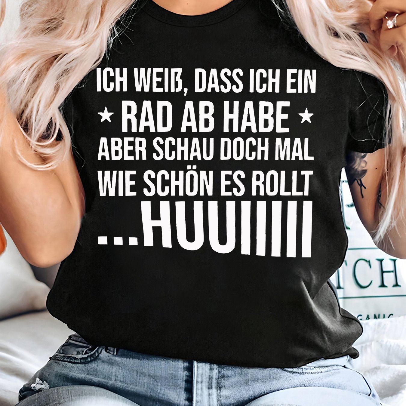 Image of Plus Size, Women's Plus Size Funny German- T-shirt - "i That I'm Off Balance" Humor Print, Oversized Casual Short-sleeve Round-neck Top, Funny Comfortable German- Shirt For Casual Outfits & Gifts