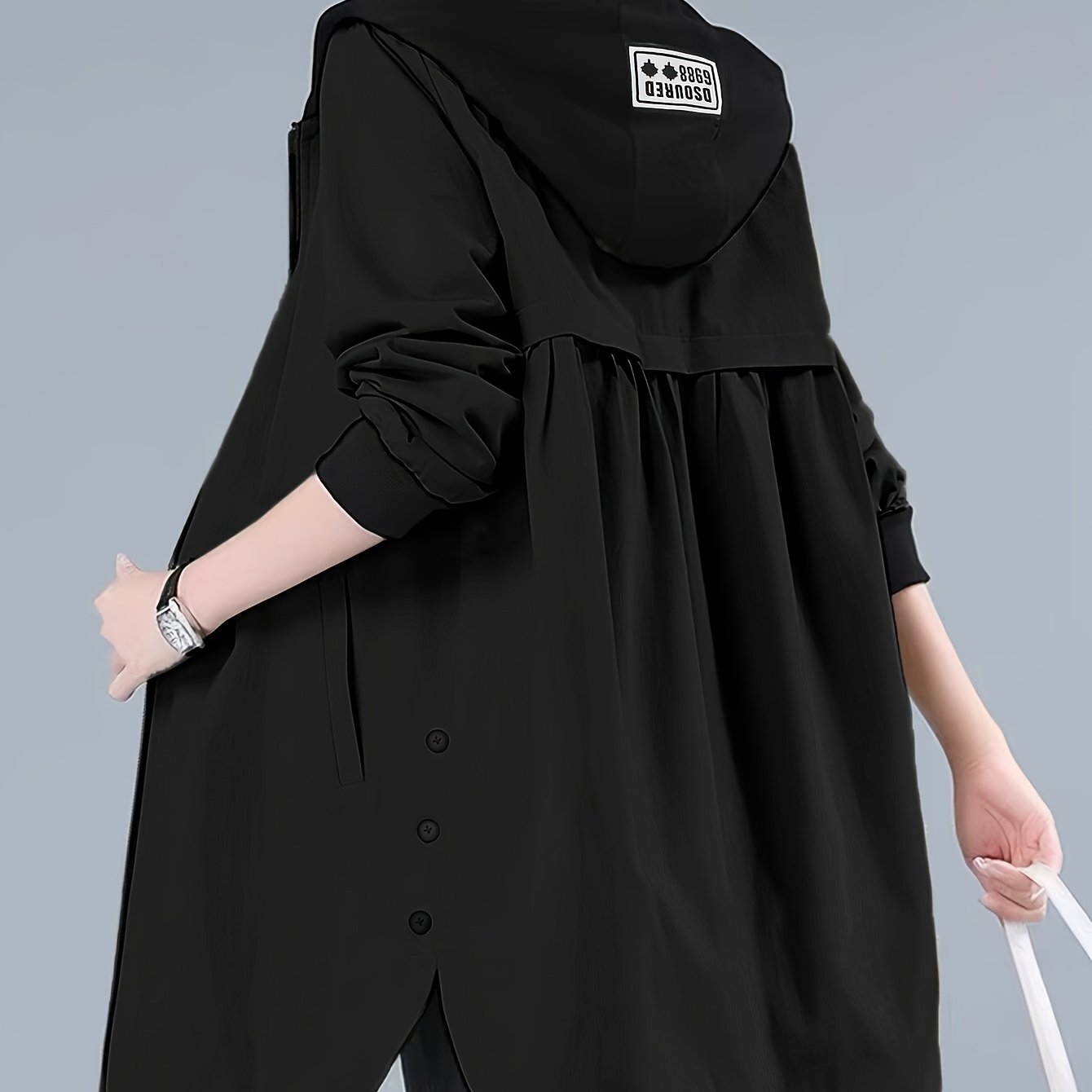 TEMU Women's Casual Hooded Jacket With Letter Print - Zip-up, Long Sleeve, Polyester - Machine Washable - Perfect For Spring/fall