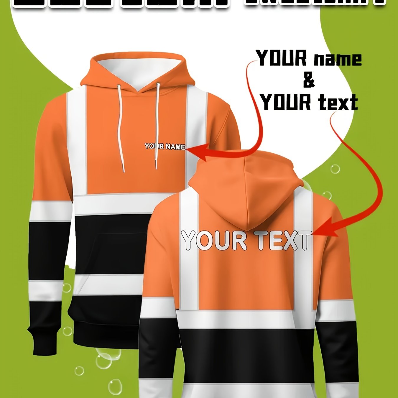 TEMU Customized Men's Construction Work Hoodie- Design, Supports Name/slogan Customization, Long-sleeve Pullover Suitable For Outdoor Commuting And