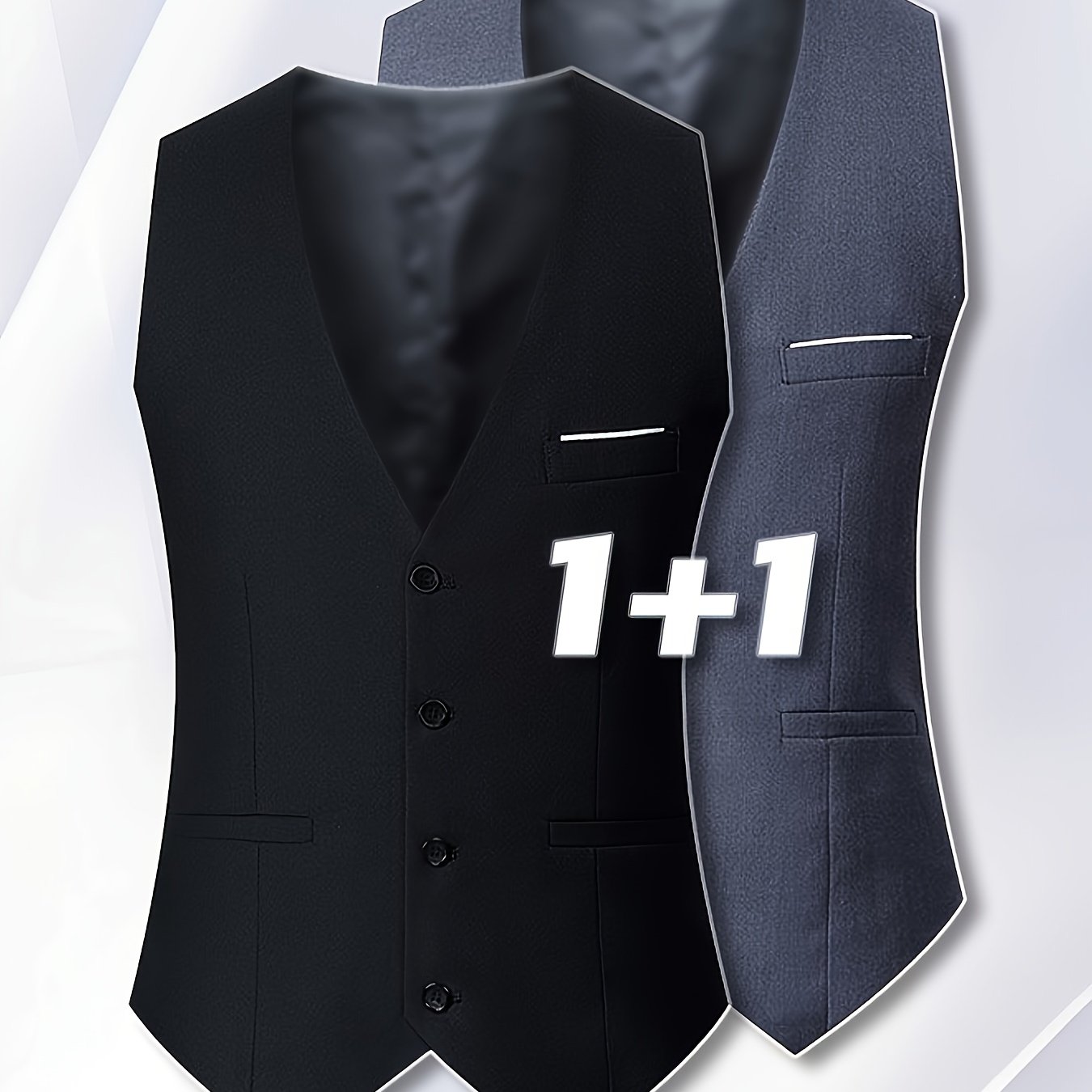 TEMU 2pcs 1+1 2 Piece Men' Breasted Suit Slim Fit Vest, For , Slim Fit Solid , Button Details V-neck Casual Men's Suit Vest Formal Wear, Men's Suit