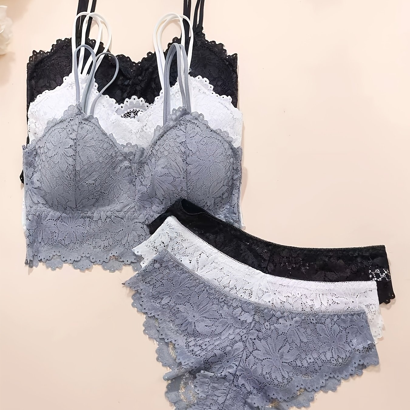 TEMU 3- Lace Sexy Backless Wire- Vest Women's Lingerie With Padding, Women's Underwear, Camisole Sexy Lace Lingerie, Women's Panties