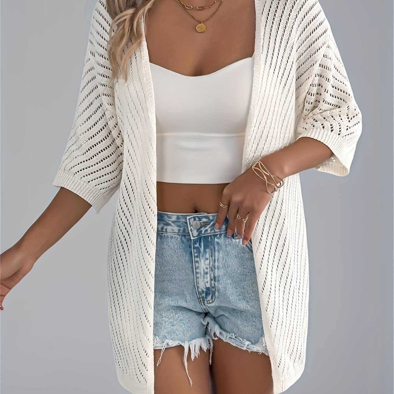 Image of Summer New Hollow Short Sleeve Cardigan Vacation Beach Sunscreen Shirt Thin Coat Women's