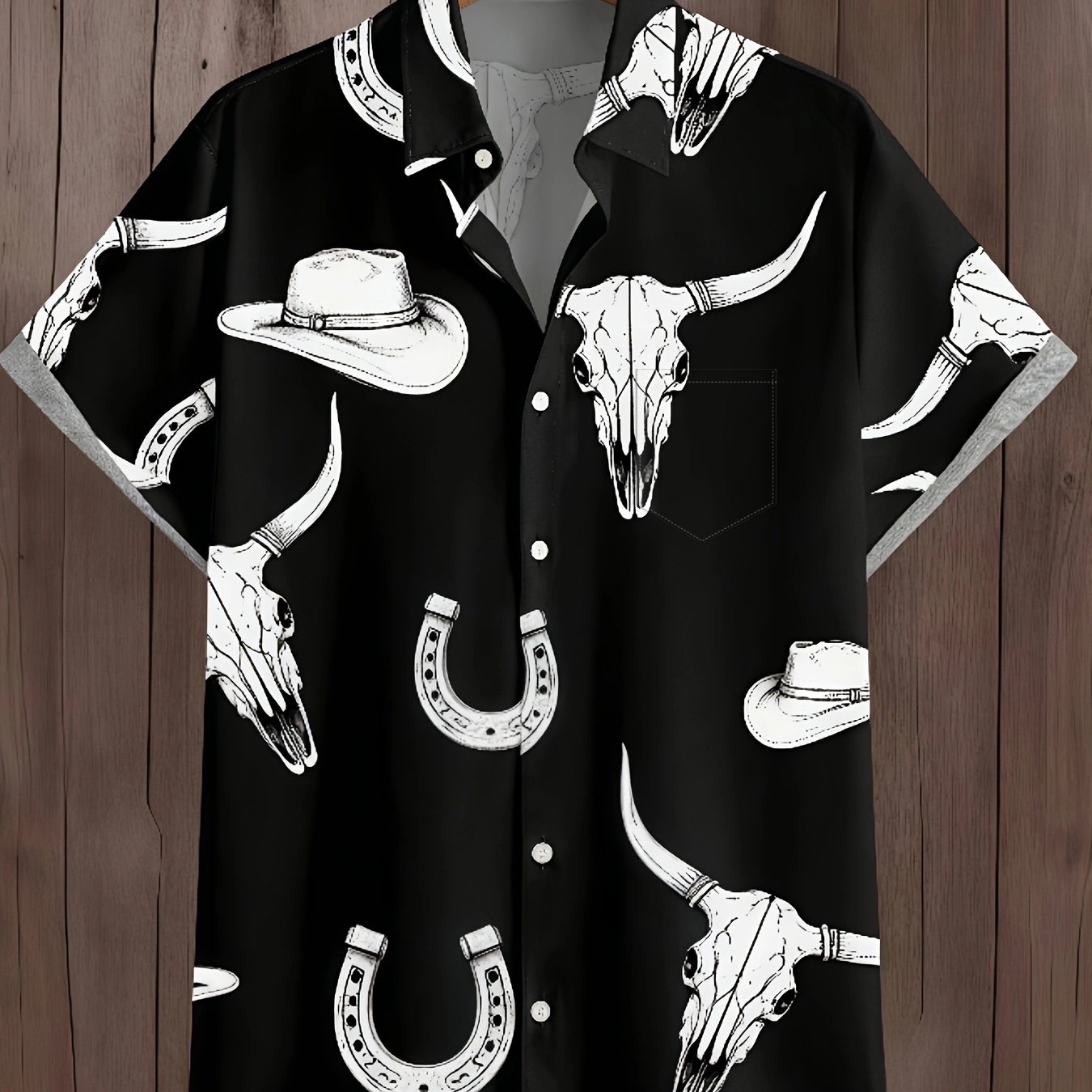 TEMU Men's Summer Loose-fit Casual Printed Short-sleeve Shirt, Plus Size Men's Clothing, Micro-stretch Lightweight Breathable Fabric, Pocket + Button