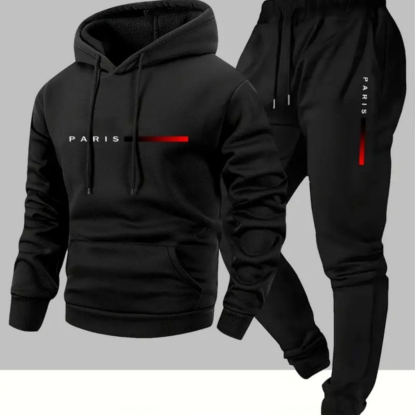 TEMU Paris Print Sweatshirt And Pants Set, With Contrasting And High-quality Texture, Loose And , Suitable For Men's Autumn And Winter Outdoor