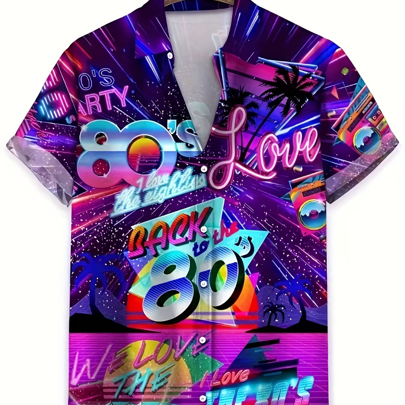 TEMU Shirts In The Hawaiian Style From The 80s That To Men And Women - I The Neon Designs Of The 80s, With Short Sleeves And Casual Buttons, Summer
