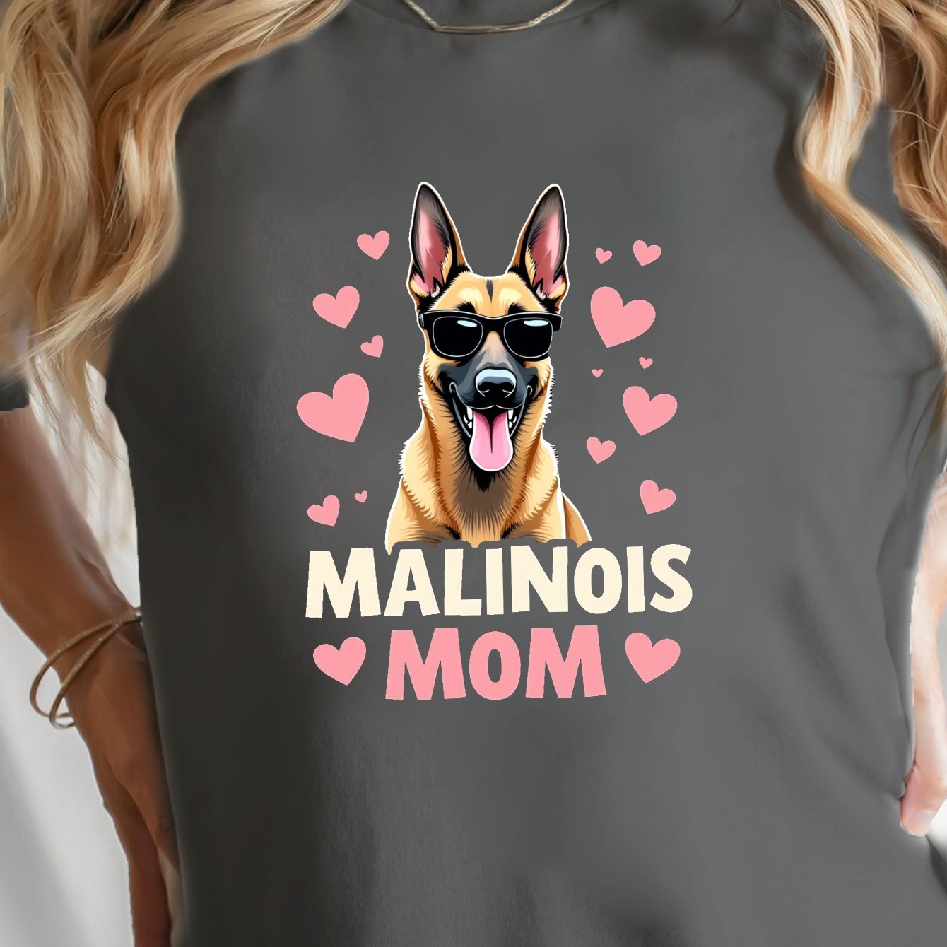 TEMU Malinois Mom Print T-shirt, Short Sleeve Crew Neck Casual Top For Summer & Spring, Women's Clothing
