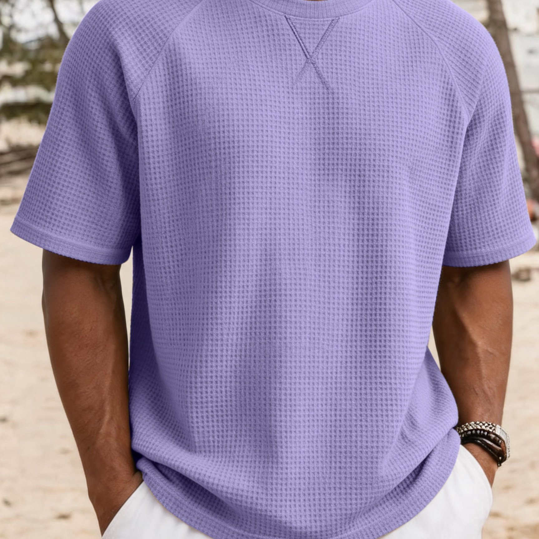 TEMU Men's Short Sleeve Waffle Knit T-shirt, Lightweight Breathable Crew Neck Top For Casual Everyday Wear, , Outdoor Activities, Relaxed Fit, Soft